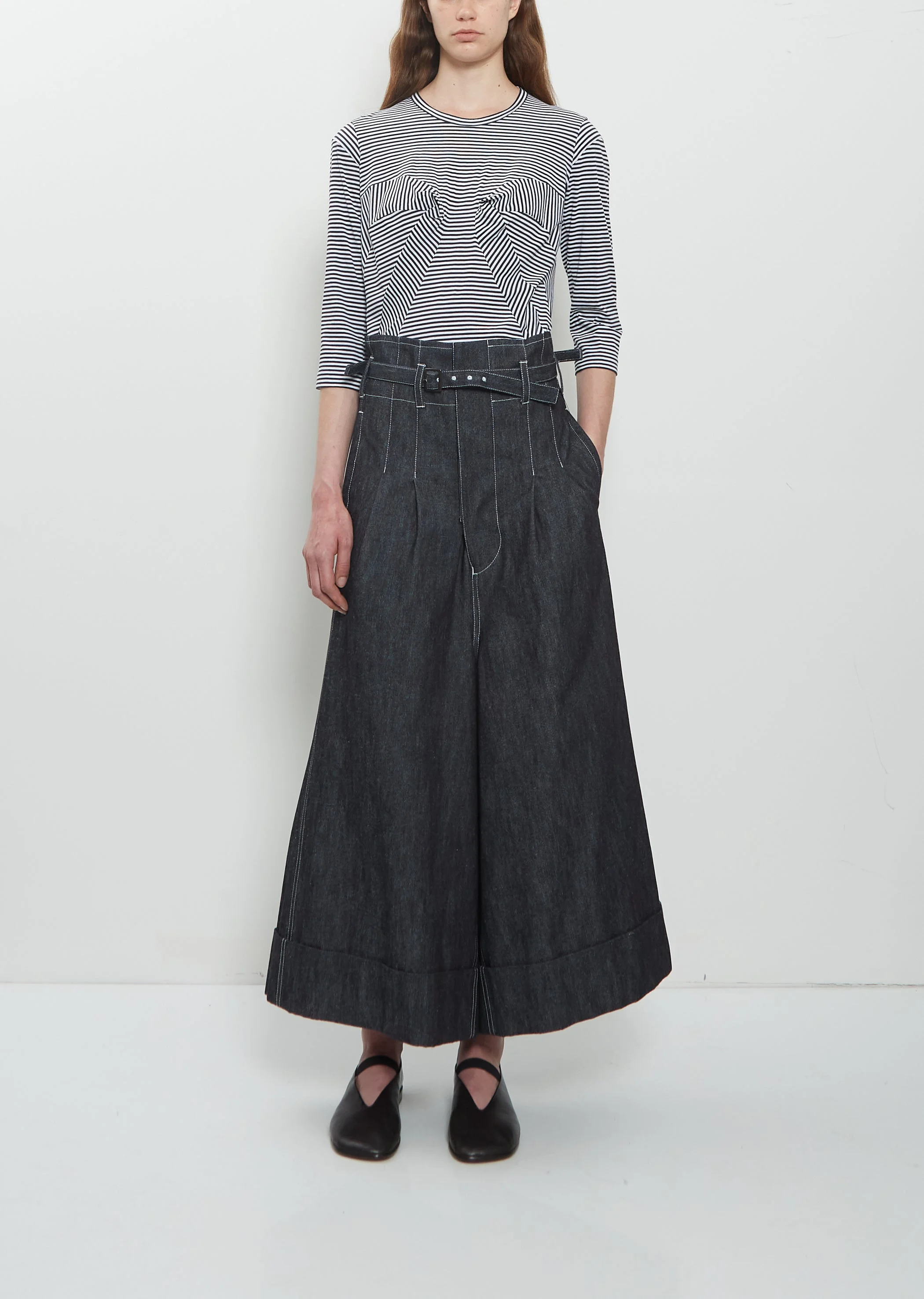 High Waisted Pleated Wide Denim Jeans - 1