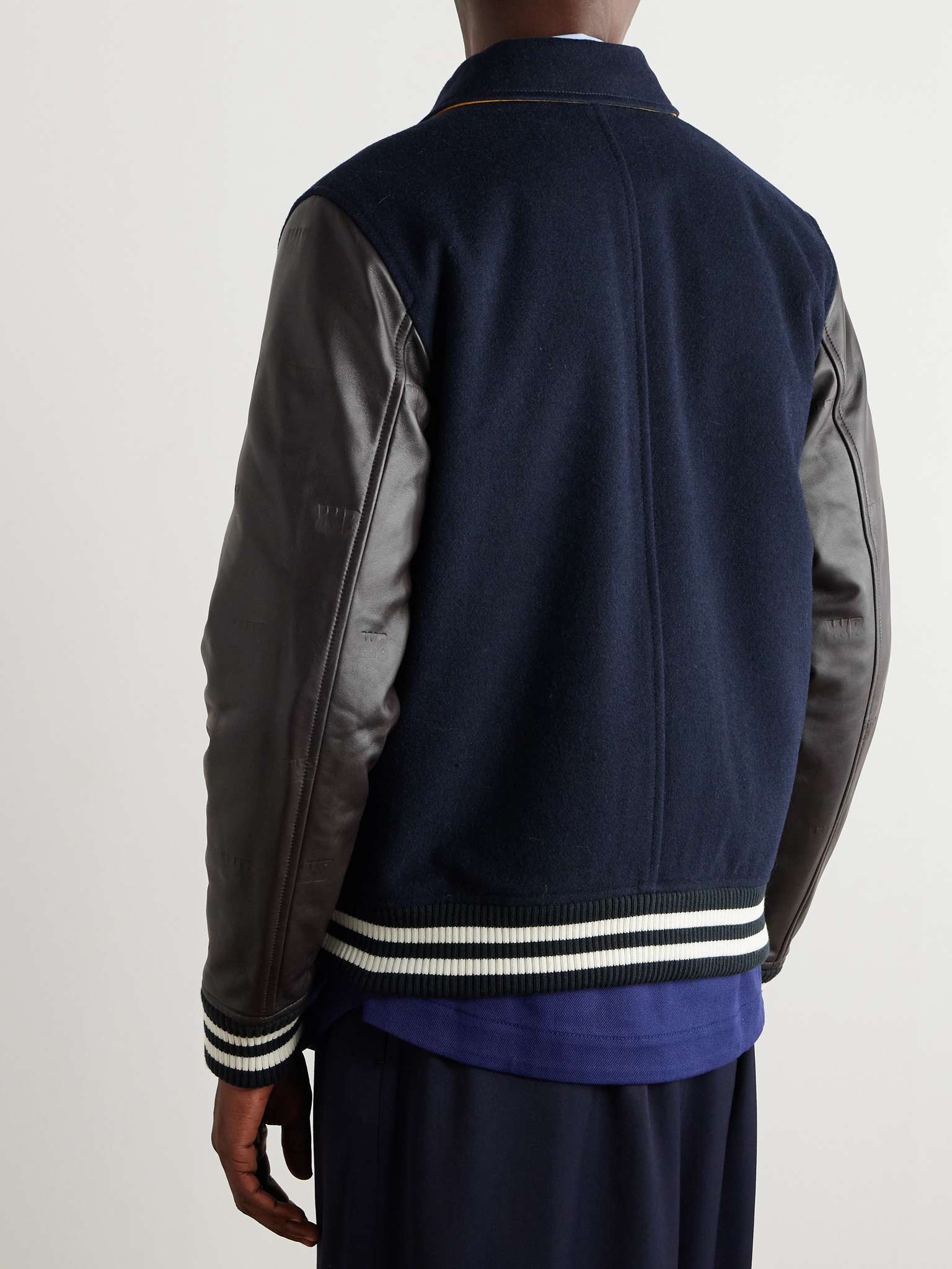 Logo-Appliquéd Leather and Brushed Wool-Blend Varsity Jacket - 4