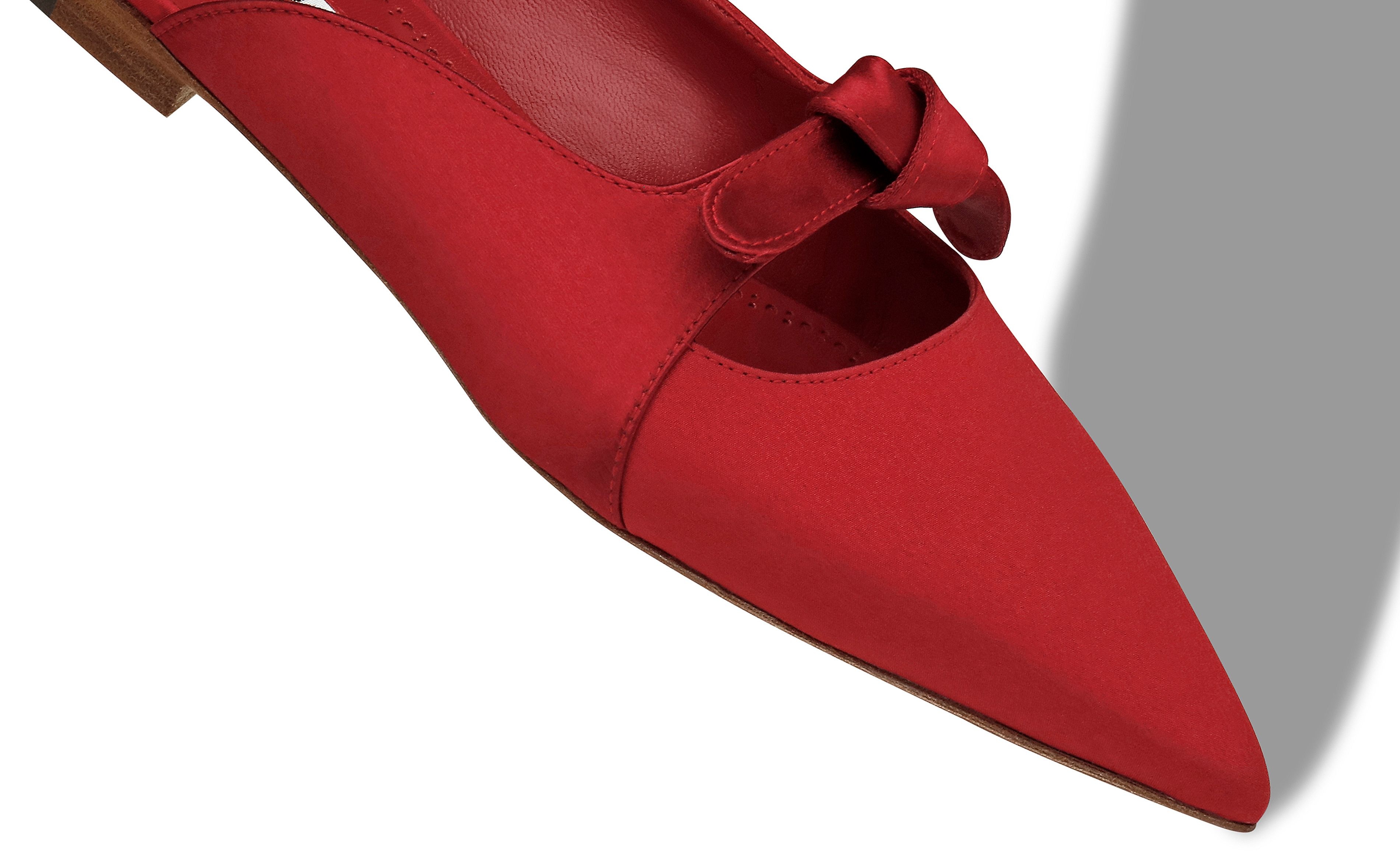 Red Crepe De Chine Bow Flat Mules - 4