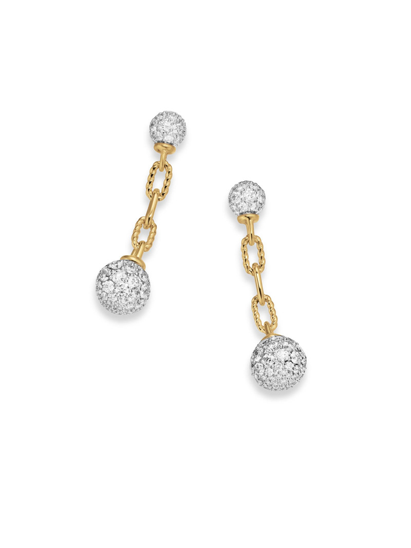 Women's DY Madison Pavé Bead Drop Earrings in 18K Yellow Gold with Diamonds, 50MM - Diamond 5