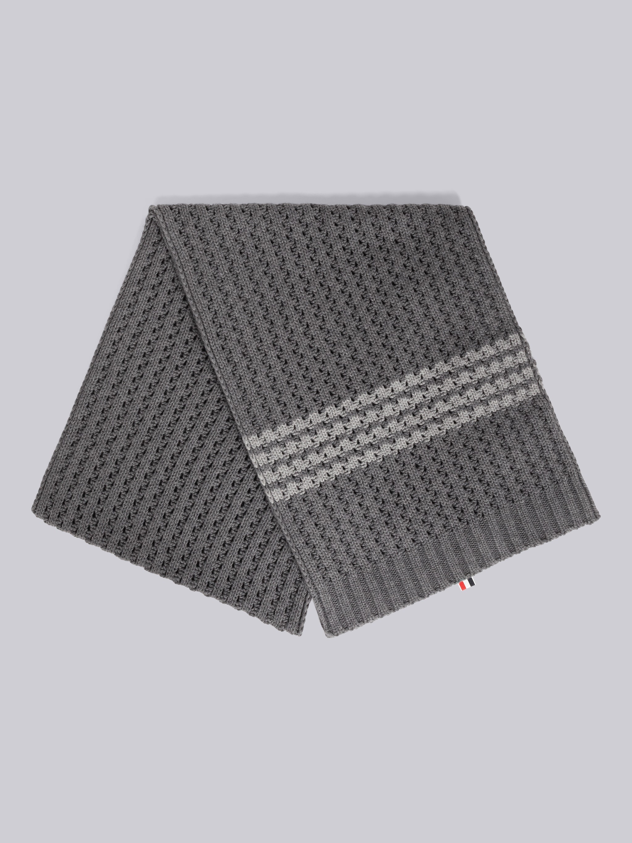 Merino Wool Chunky Pointelle 4-Bar Blanket Scarf - 3