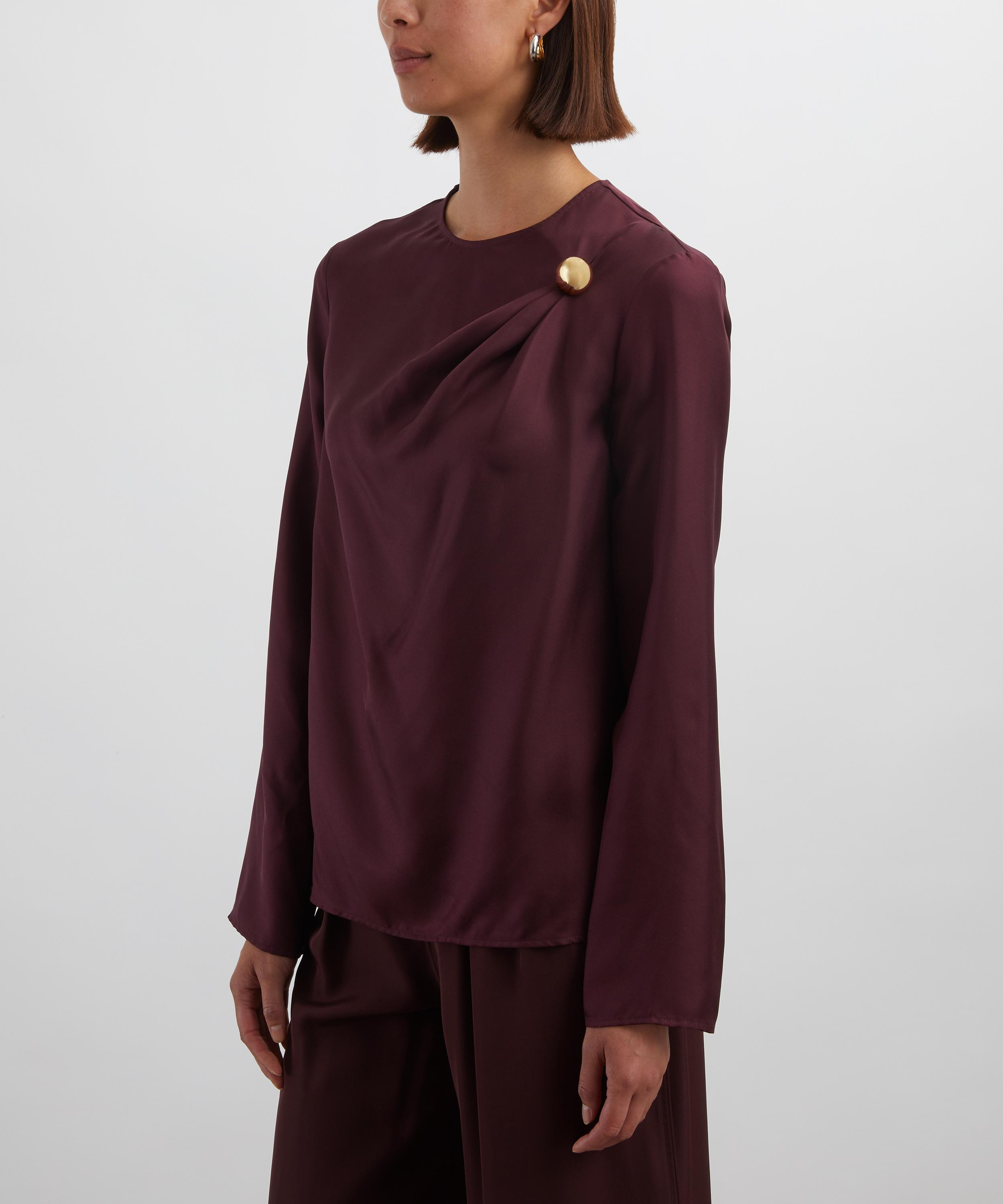 Azae Draped Silk-Twill Top - 3