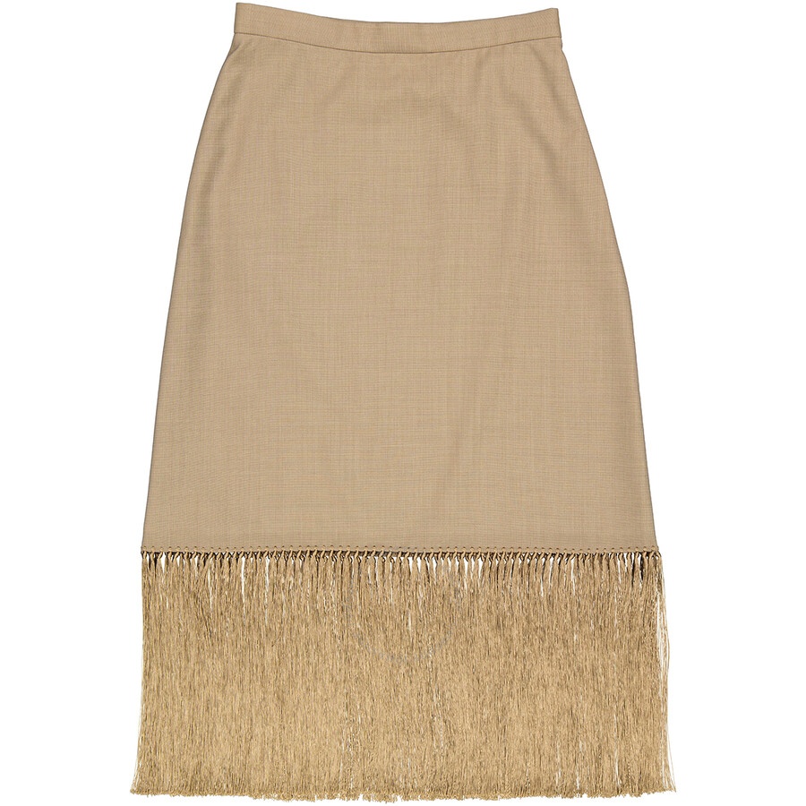 Burberry Ladies Pecan Melange High-waist Fring-hem Wool And Cashmere Skirt - 2