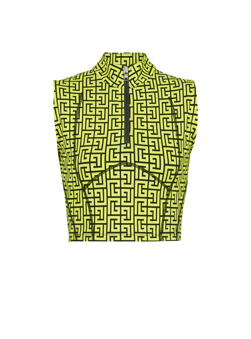Jersey crop top with Balmain monogram 1