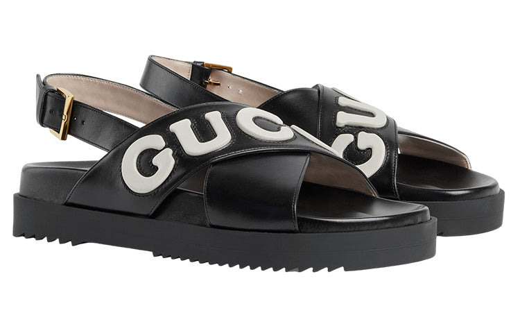 (WMNS) Gucci Sandal with Logo Script 'Black White' 738691-AAB3J-1363 - 2