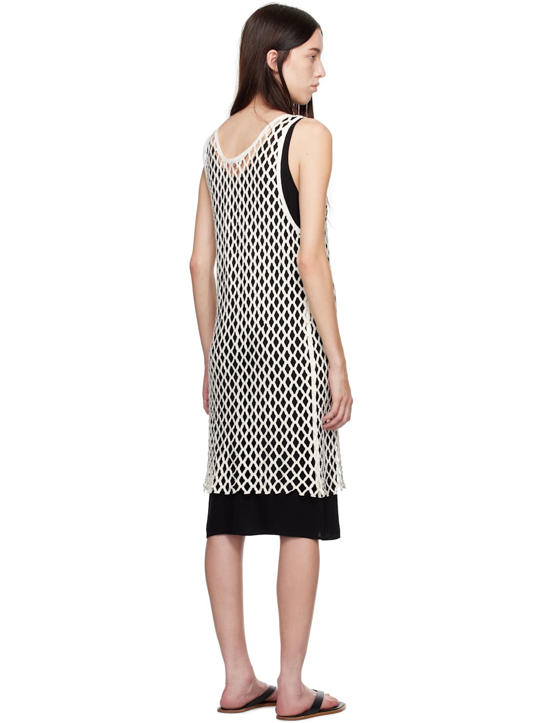White & Black Evening Lace Shift Midi Dress - 3