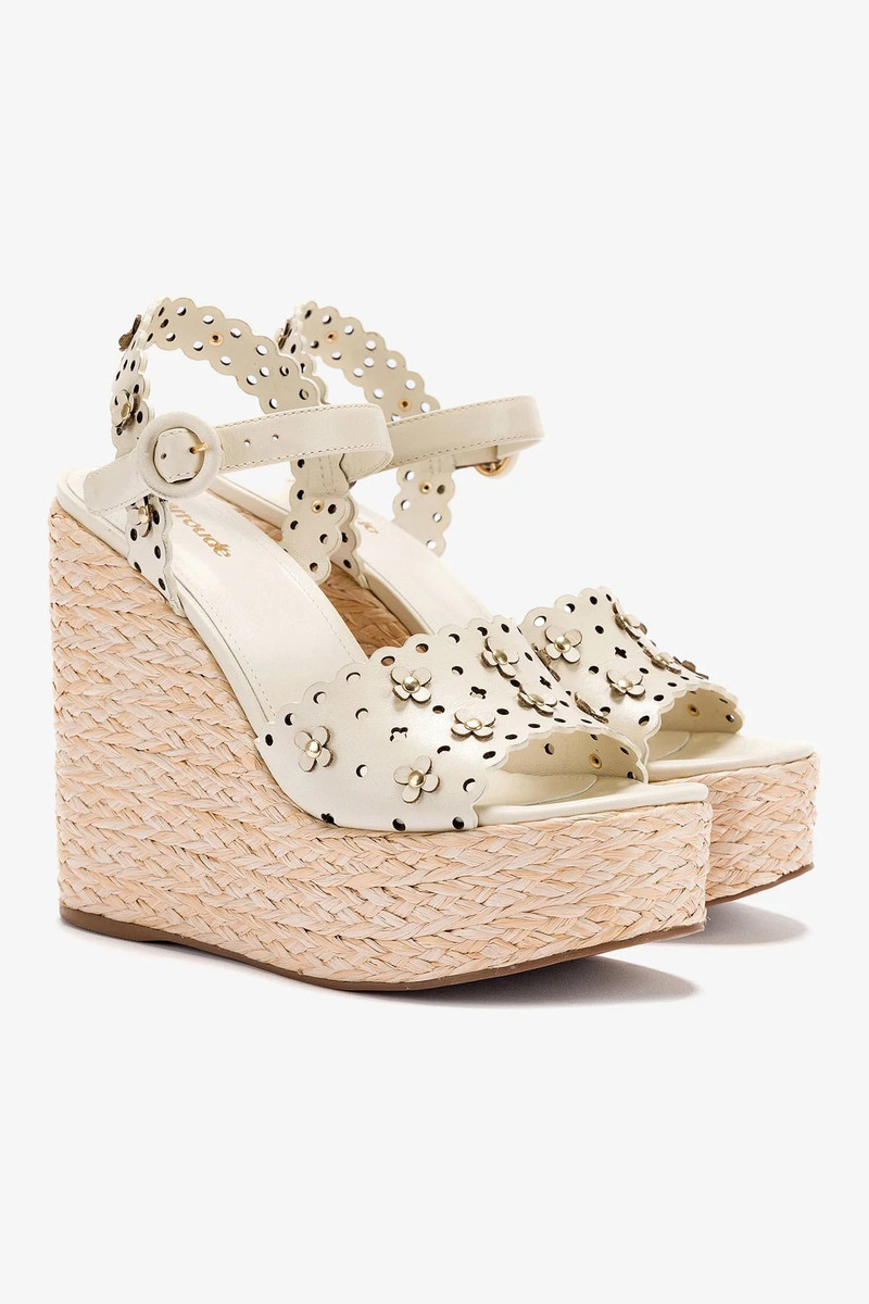 Larroudé Jasmine Wedge In Ivory Leather outlook