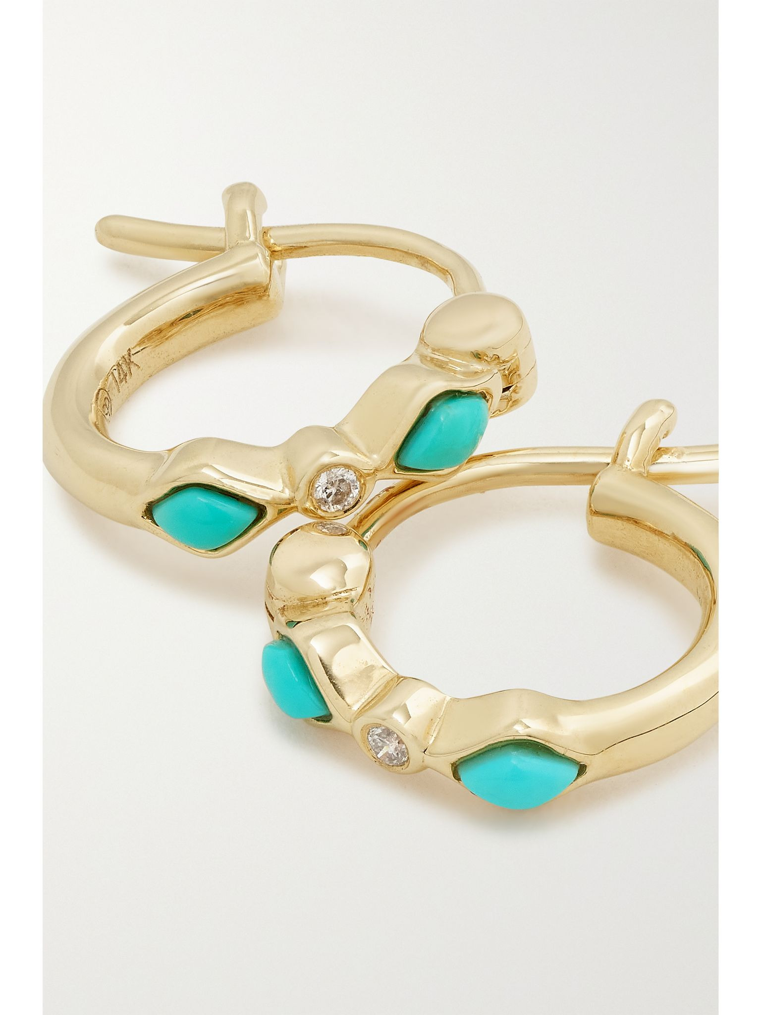 14-karat gold, turquoise and diamond hoop earrings Gold - 4