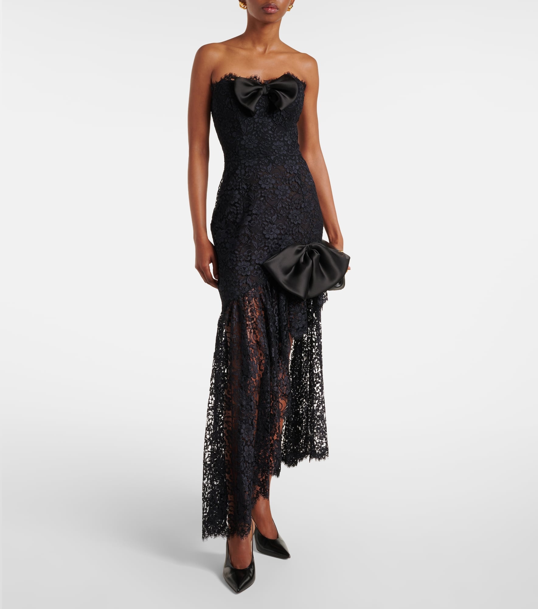 Bow-detail asymmetric lace bustier dress - 2