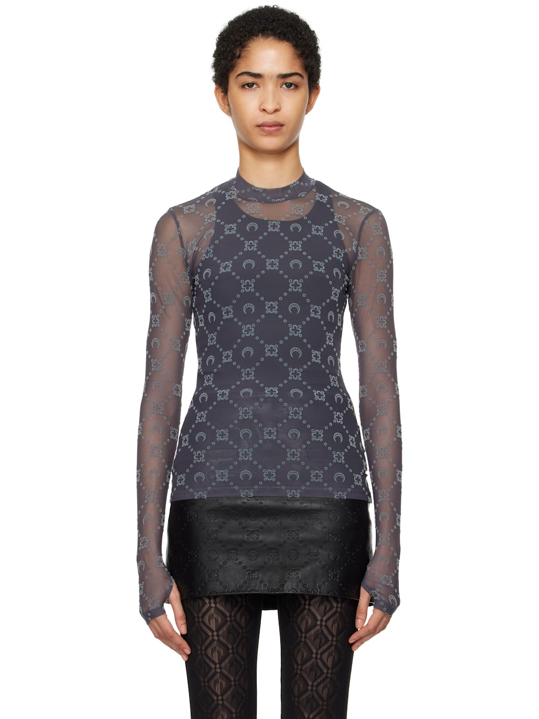 Gray Monogram Mesh Second Skin Highneck Top - 1