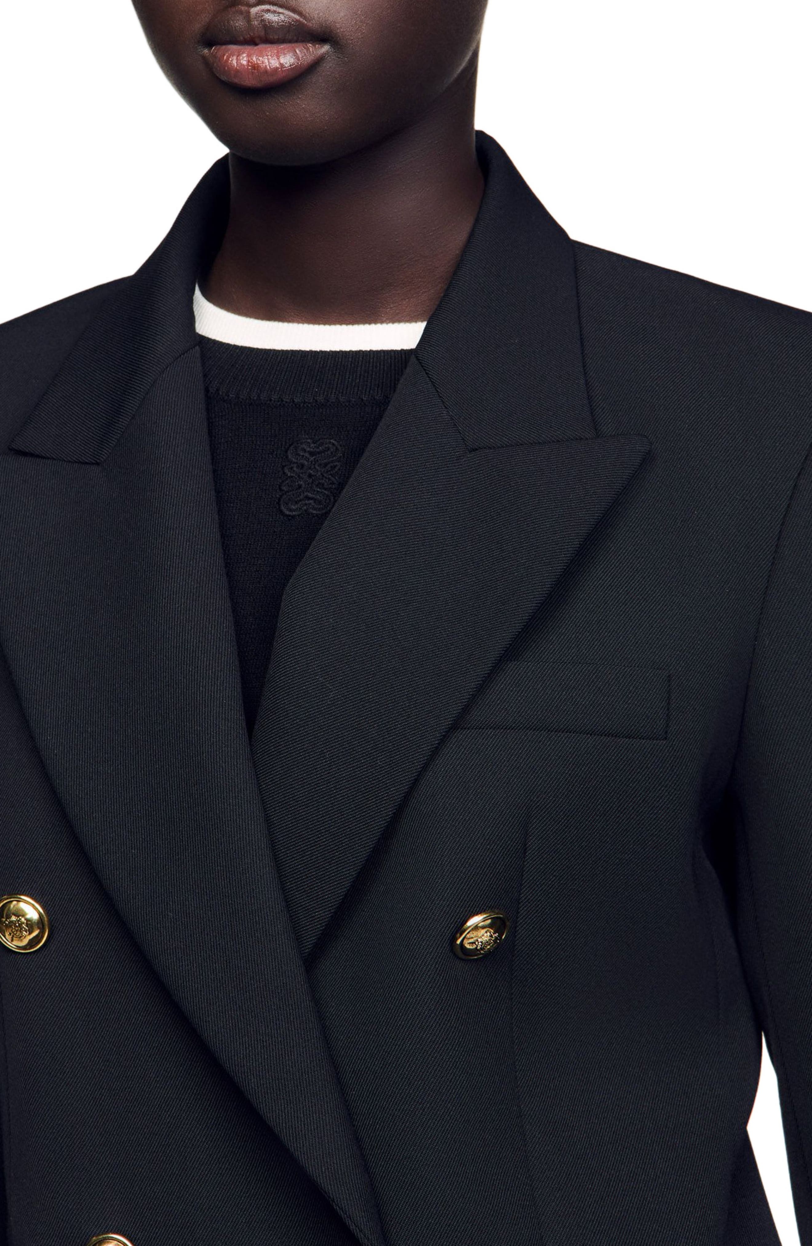 SANDRO Double-breasted suit jacket in Black at Nordstrom - 3
