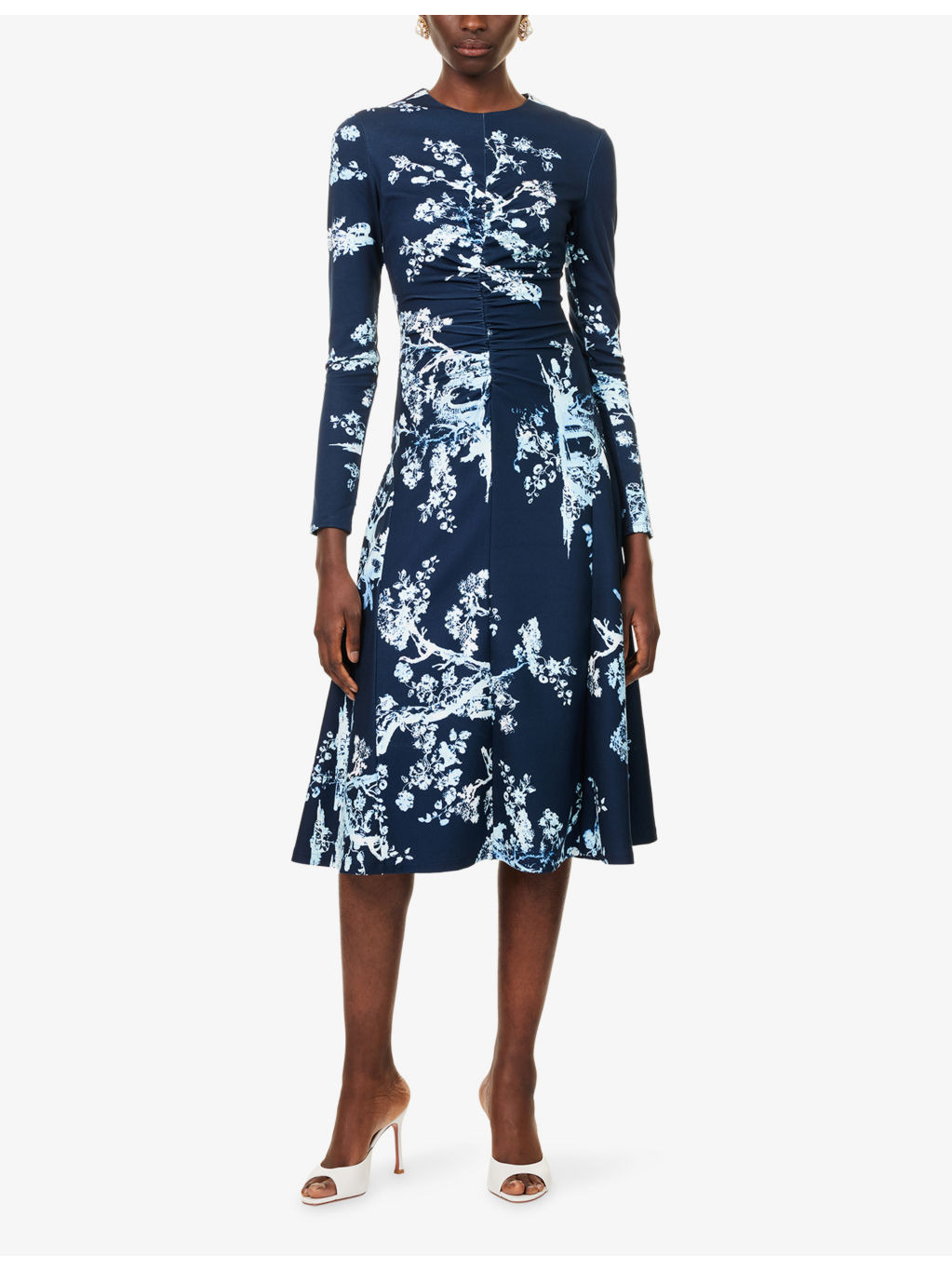 Draped Floral Stretch-Woven Midi Dress - 3