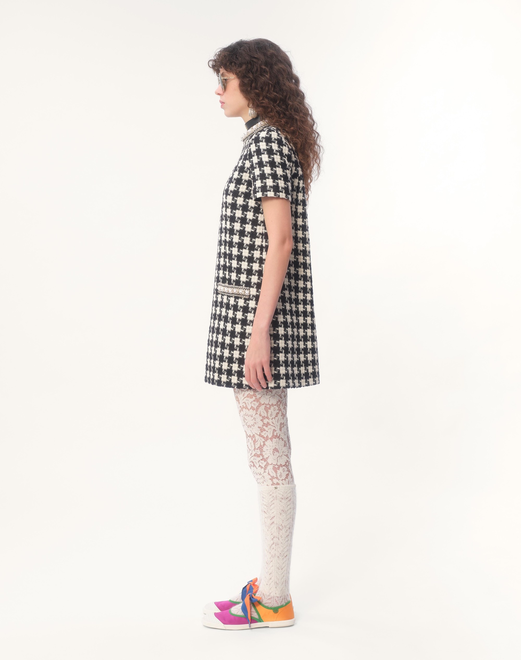 EMBROIDERED DAMIER LIGHT TWEED SHORT DRESS - 7