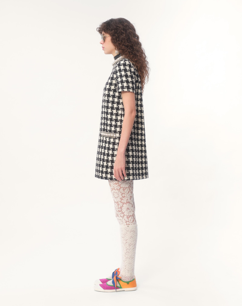 EMBROIDERED DAMIER LIGHT TWEED SHORT DRESS 7
