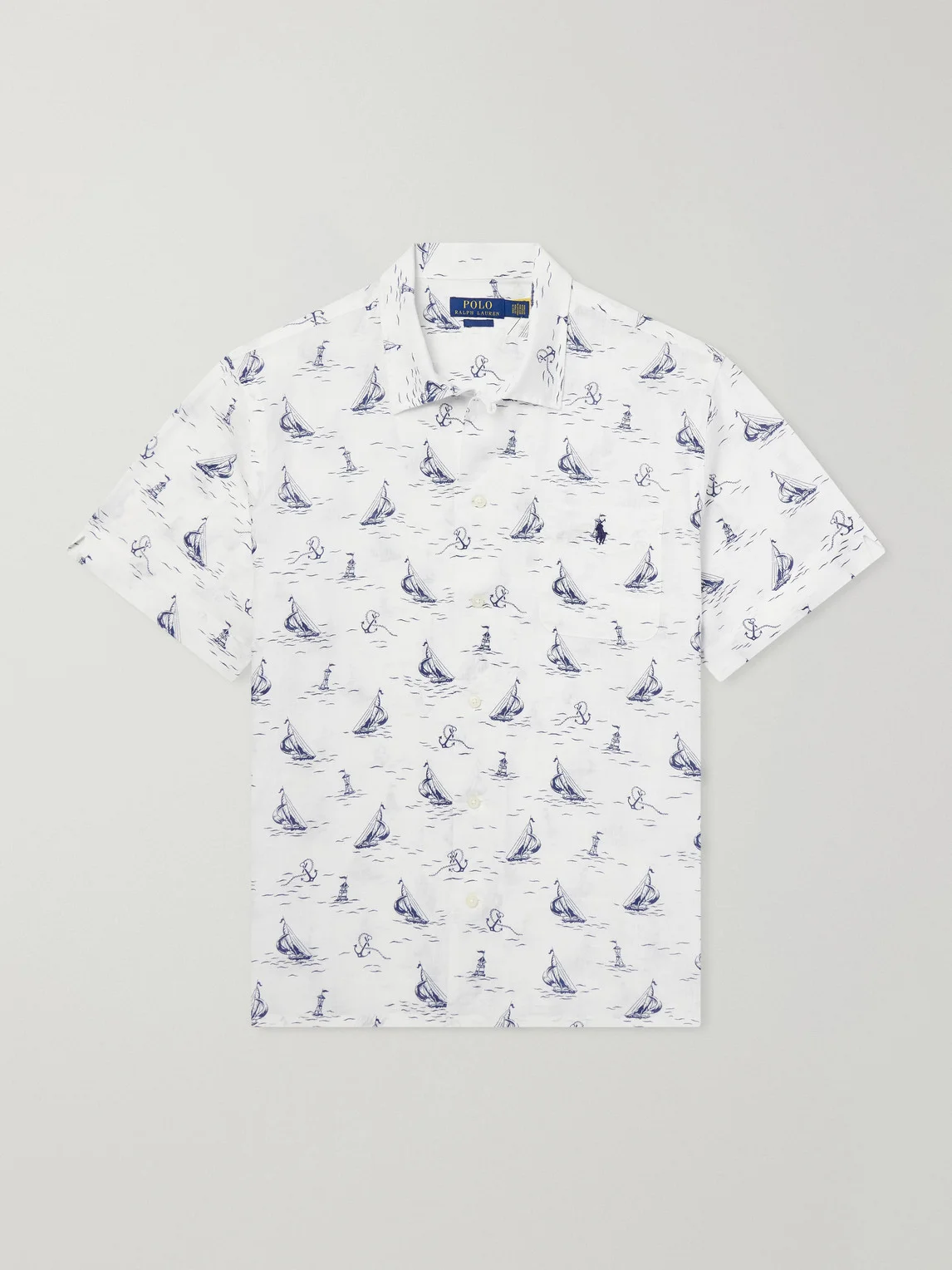 Logo-Embroidered Printed Linen Shirt - 1