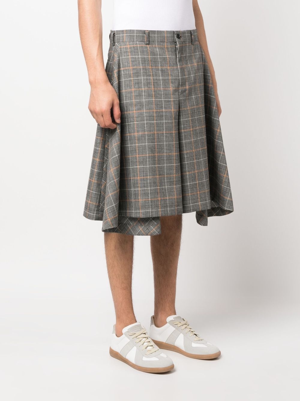 aysmmetric plaid pleated shorts - 3