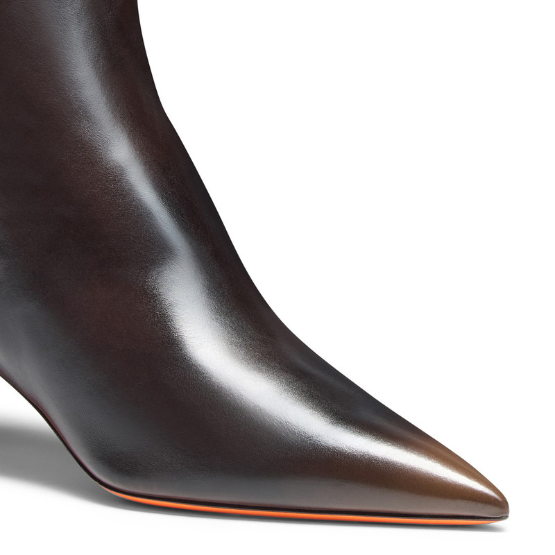Women's dark brown leather mid-heel ankle boot 5