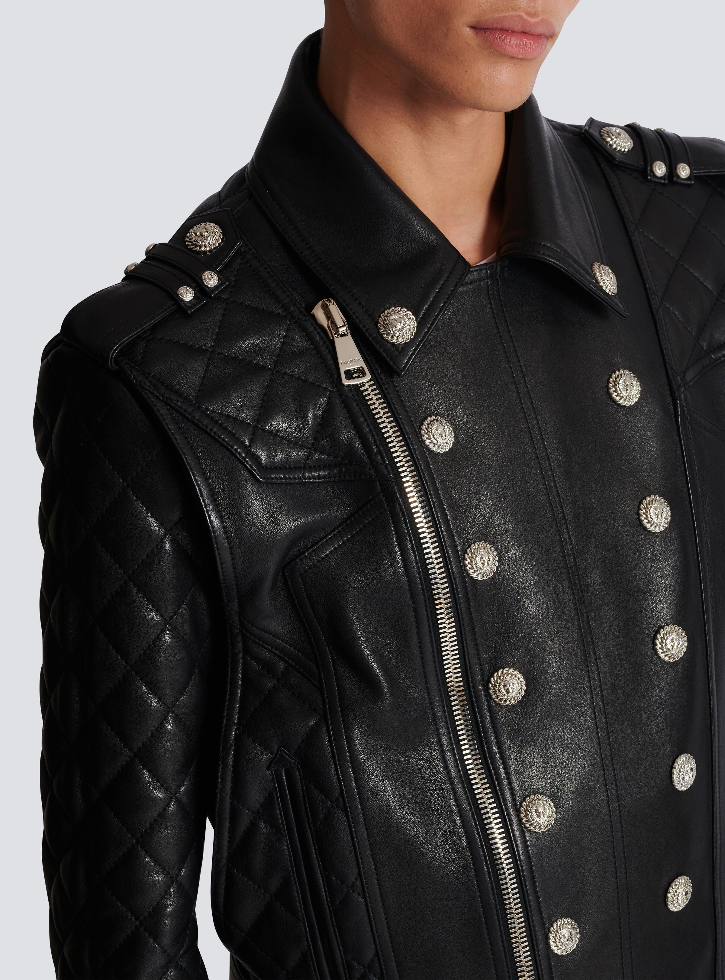 Quilted leather biker jacket - 8