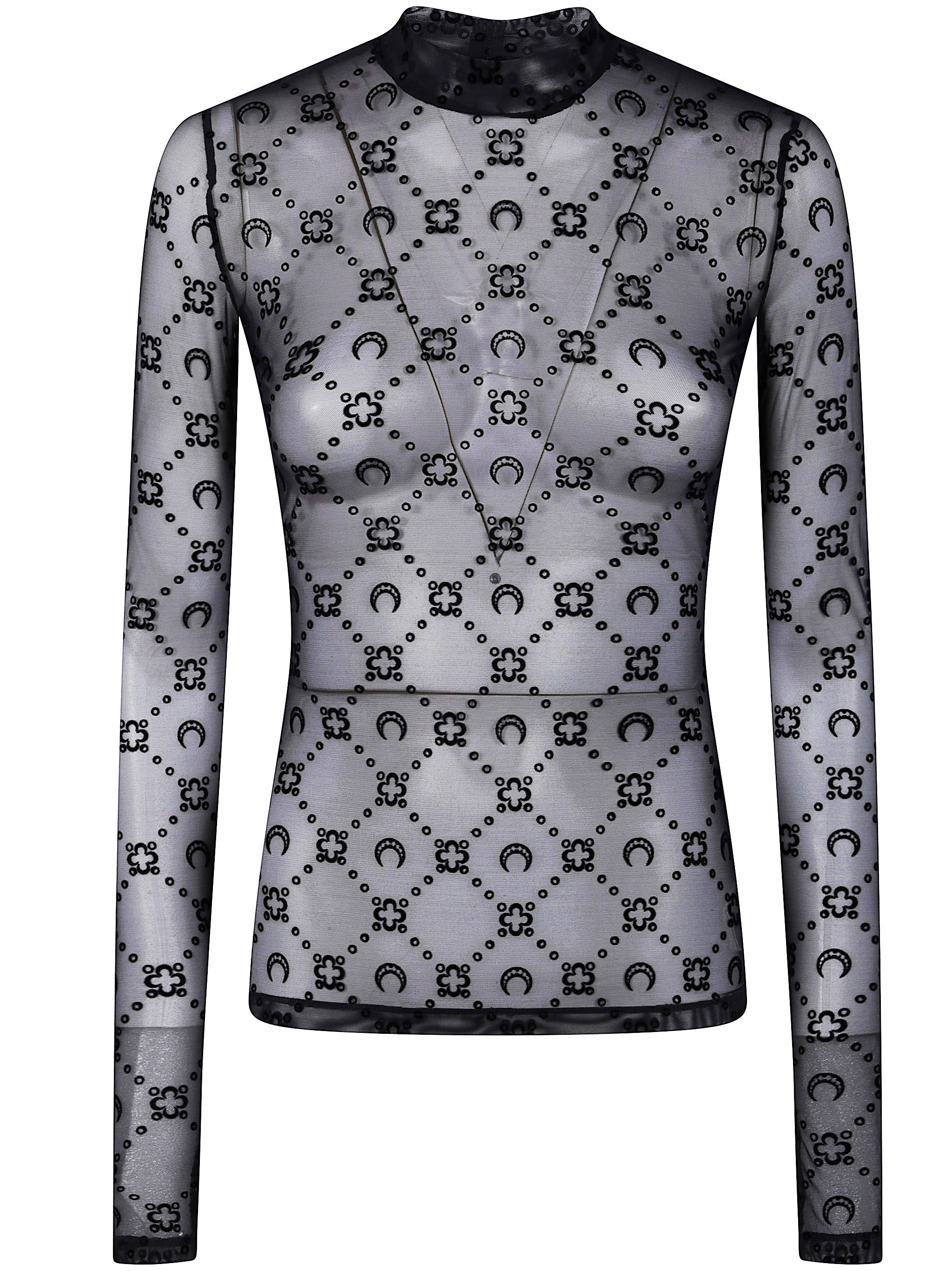Marine Serre Women "Moonogram" Mesh Flock Ls Highneck Top - 6