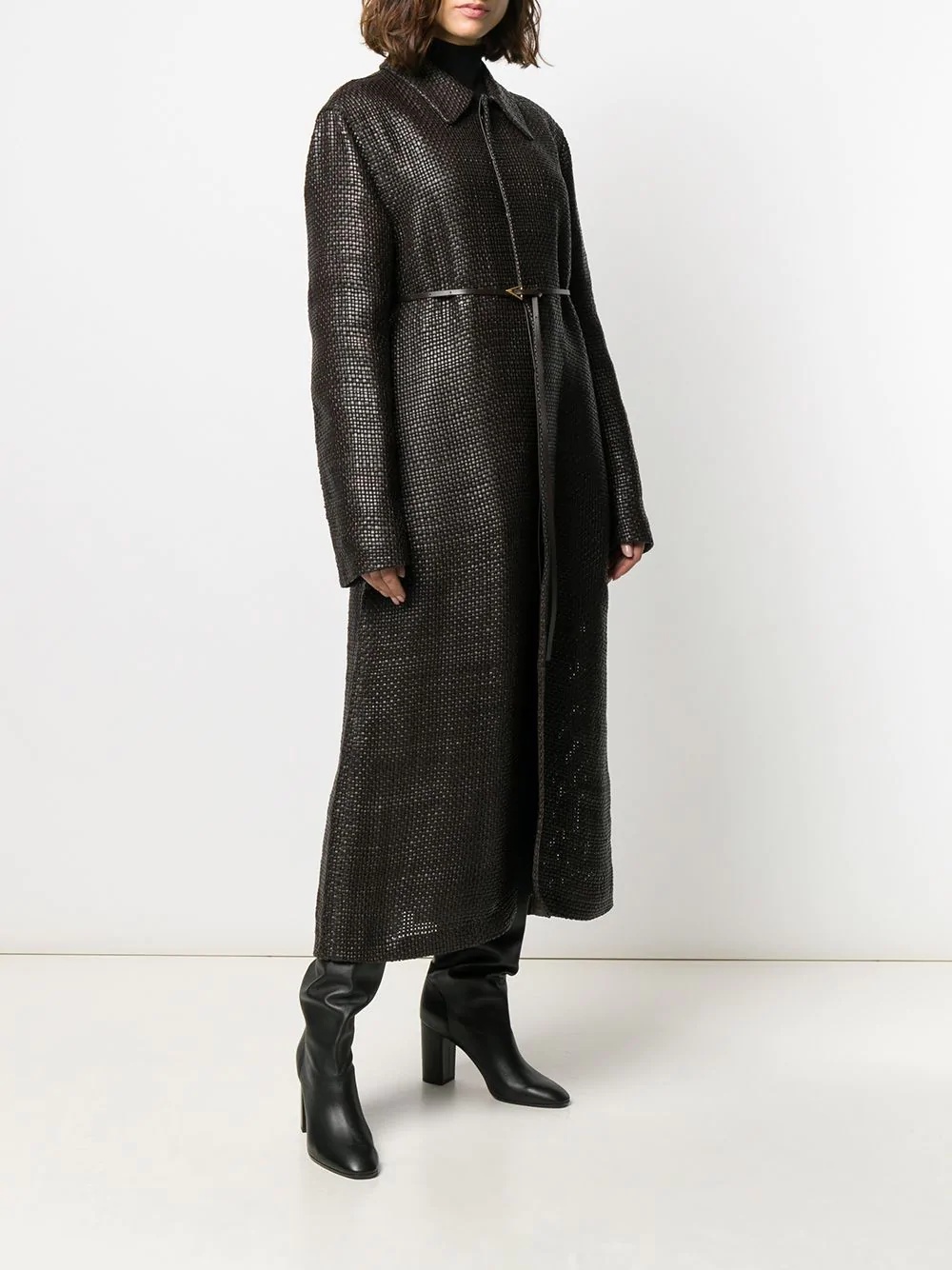 intrecciato woven tailored coat - 3