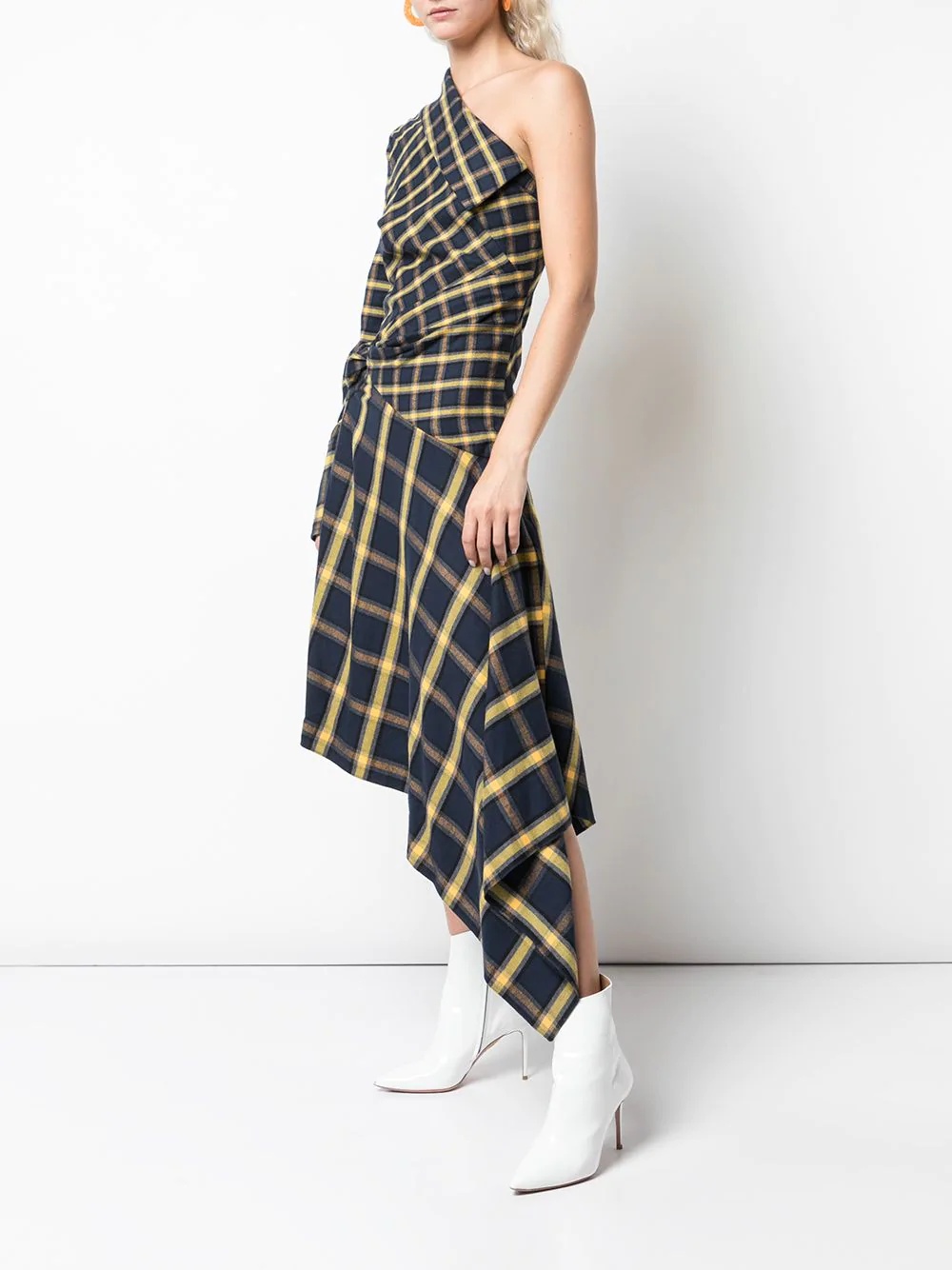 check pattern asymmetric dress - 3