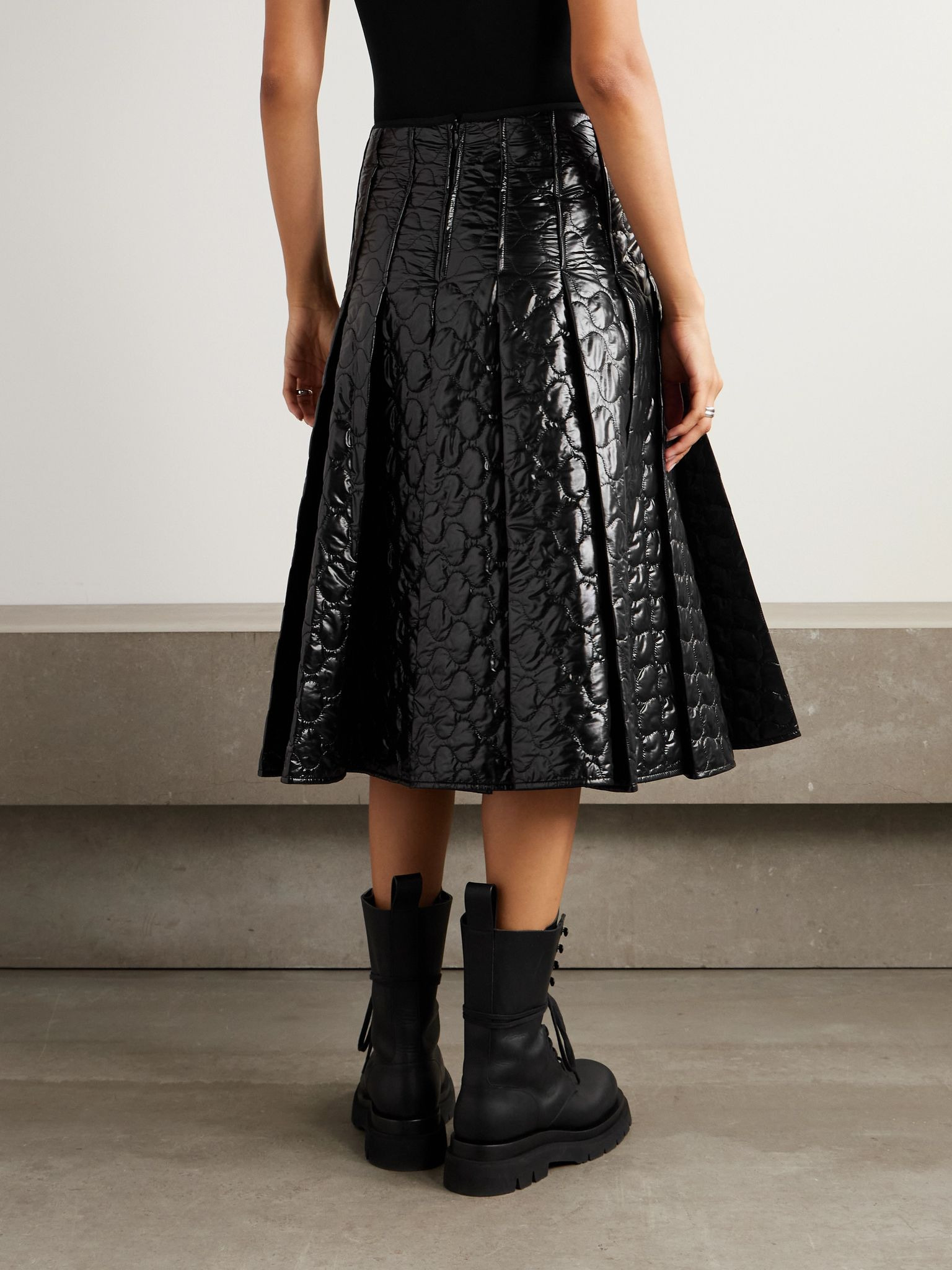 Appliquéd pleated quilted padded shell skirt Black - 4
