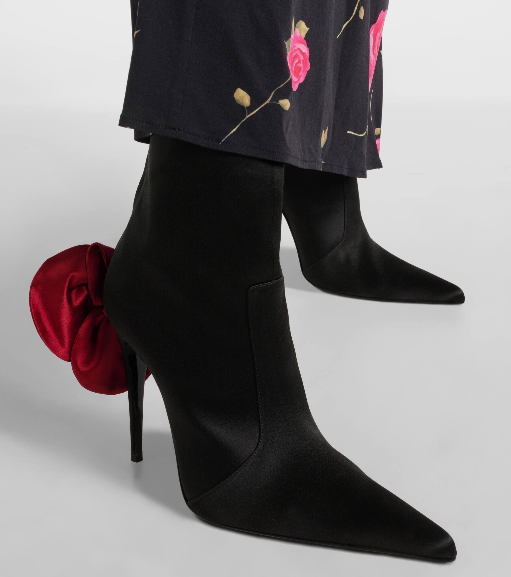 Floral-appliqué satin sock boots - 7