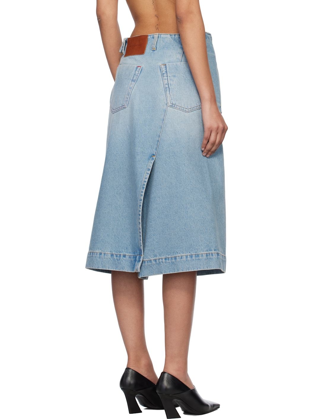 Blue Wrap Detail Denim Midi Skirt - 3