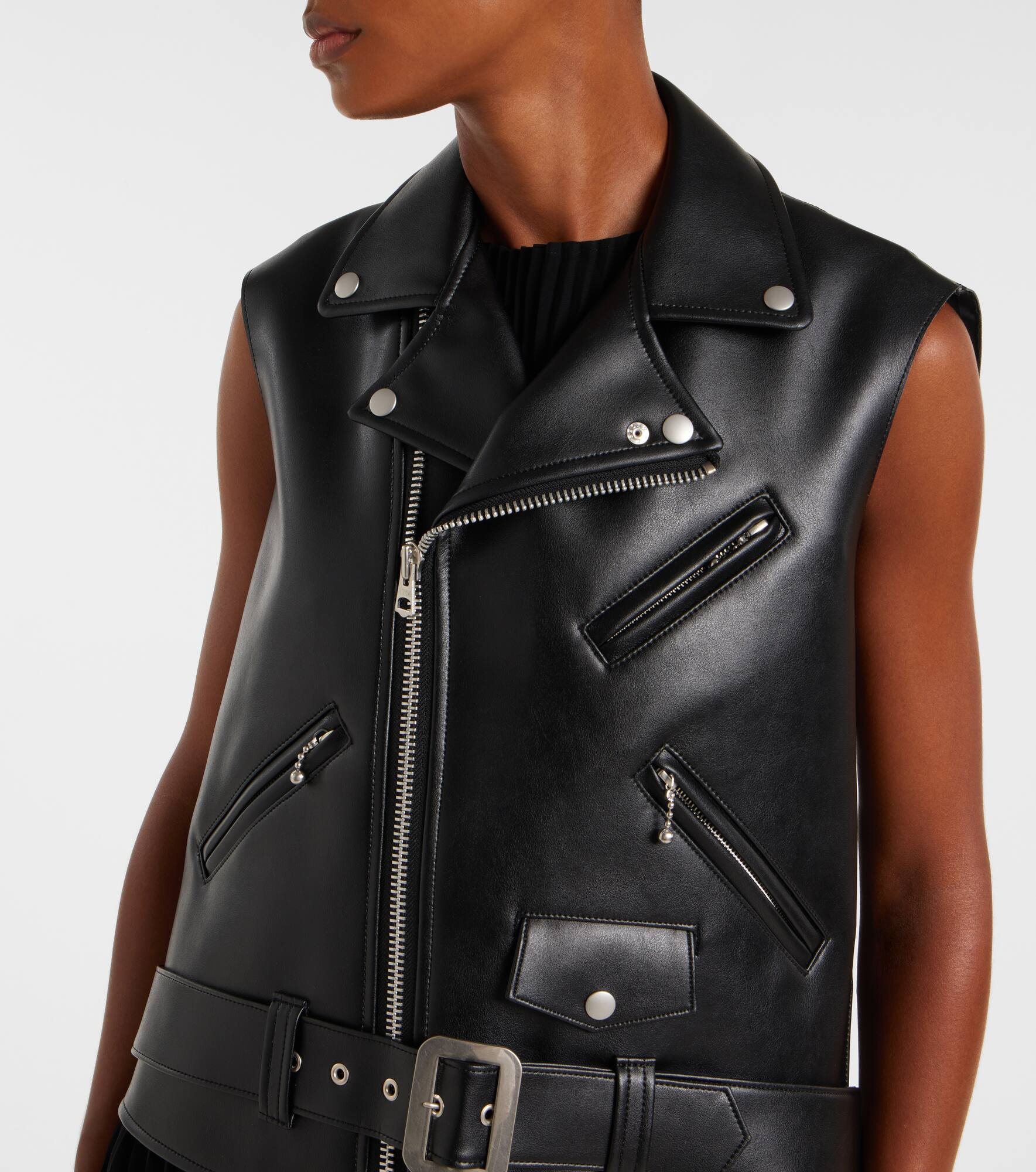 Faux leather and jersey maxi dress - 4