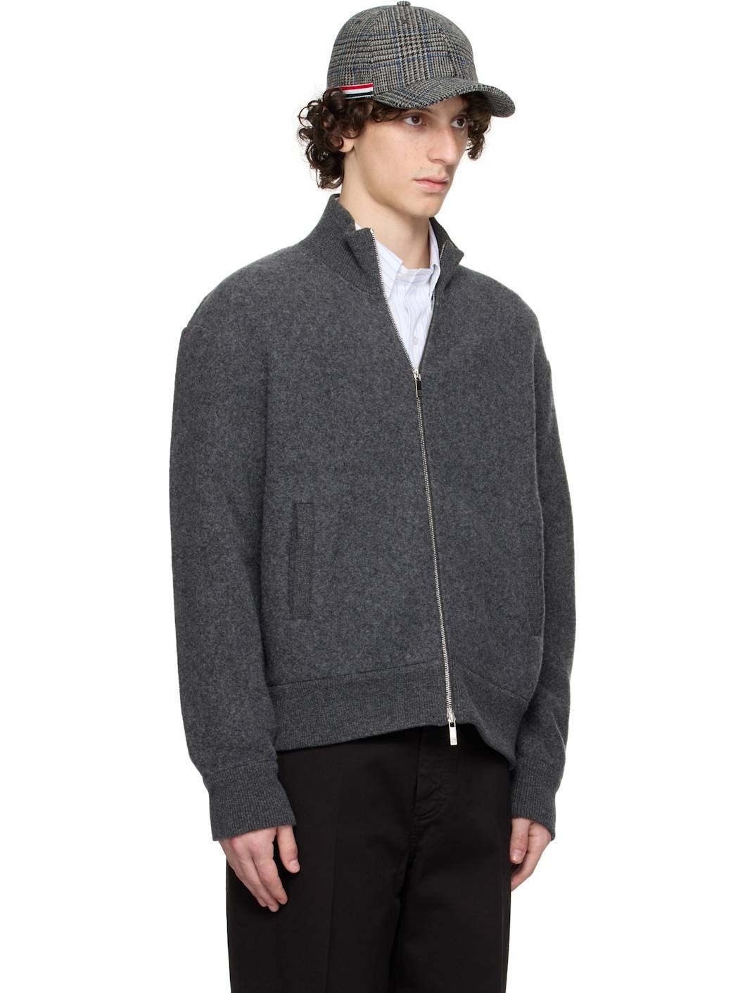 Gray Wool Fleece Funnel Neck Zip Up Jacket - 2