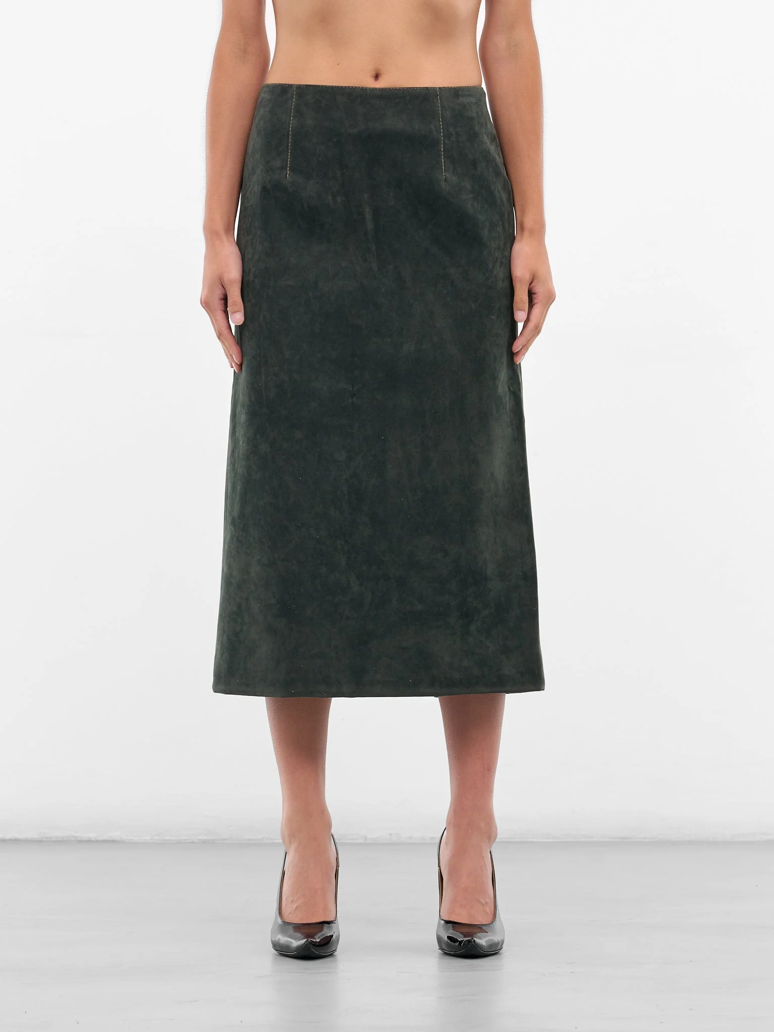 Dark Green Vegan Leather Skirt - 1