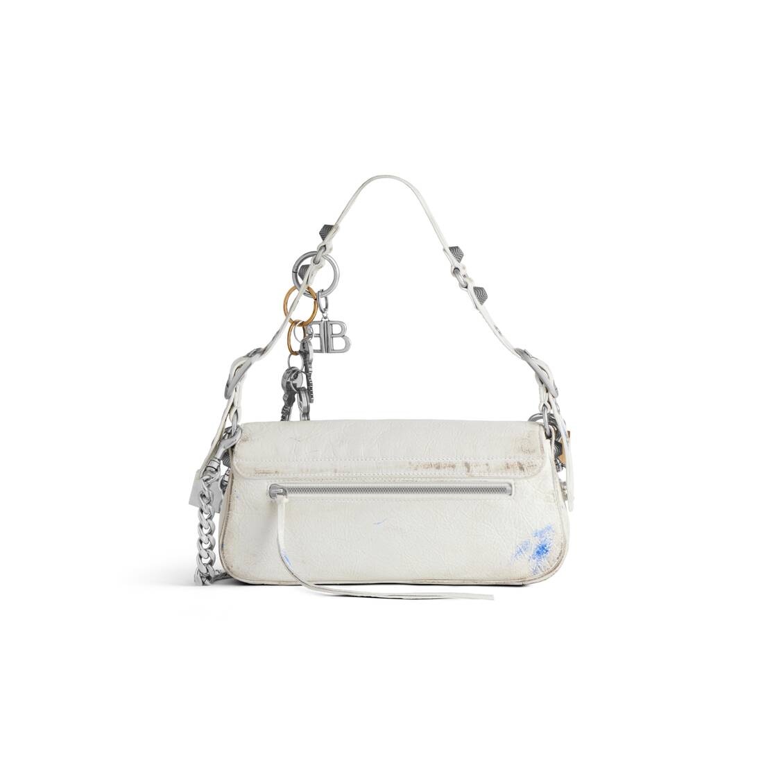 Women's Le Cagole Small Sling Bag Used Effect With Charms  in White - 4