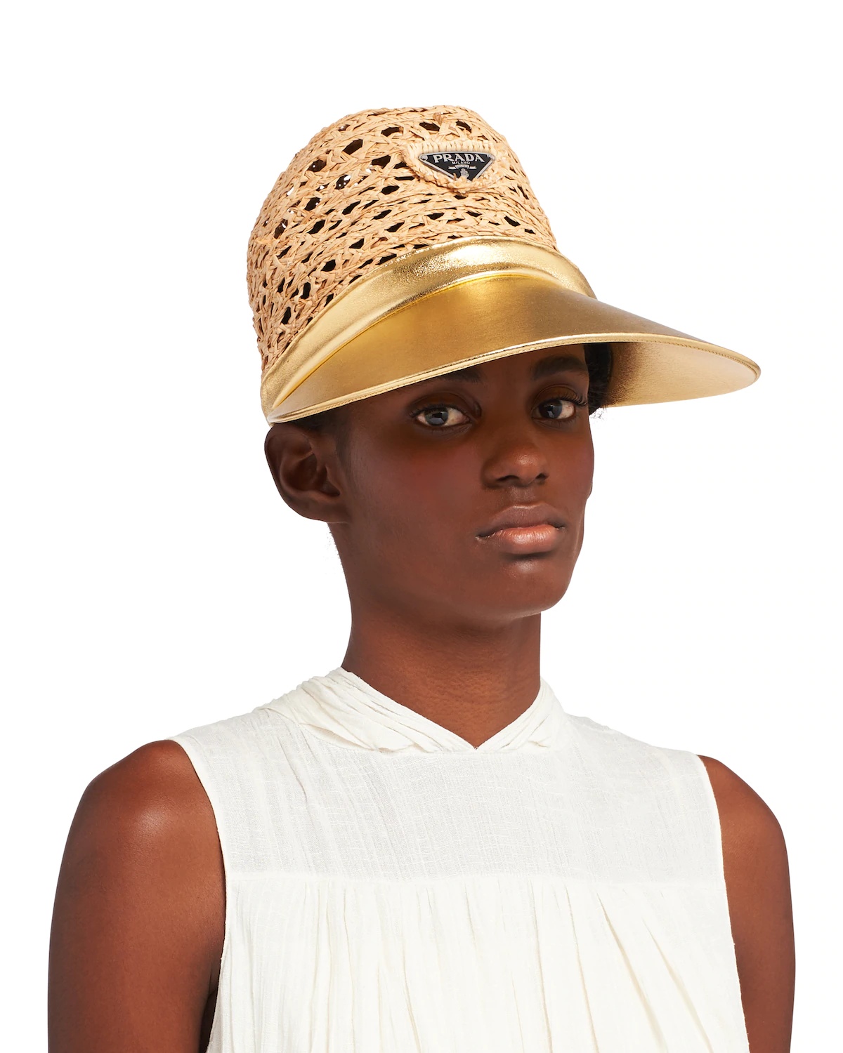 Raffia and nappa leather visor hat - 2