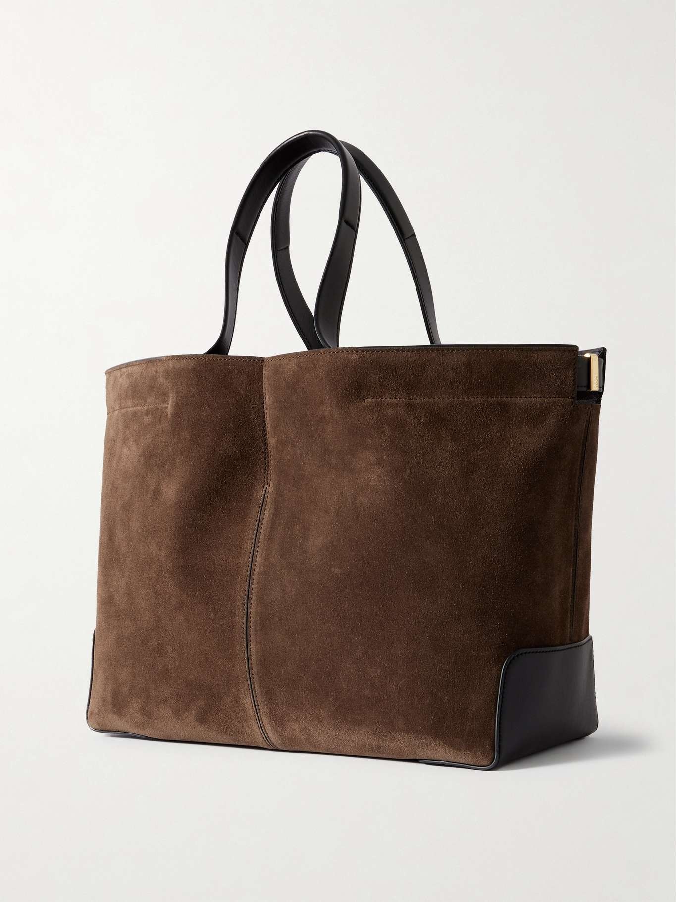Shopping Medium leather-trimmed suede tote Brown - 3