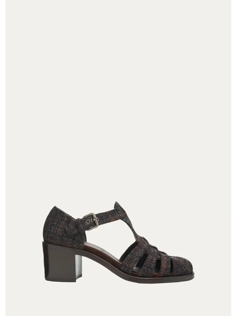 50mm Kelsey Plaid Tweed Fisherman Sandals - 1