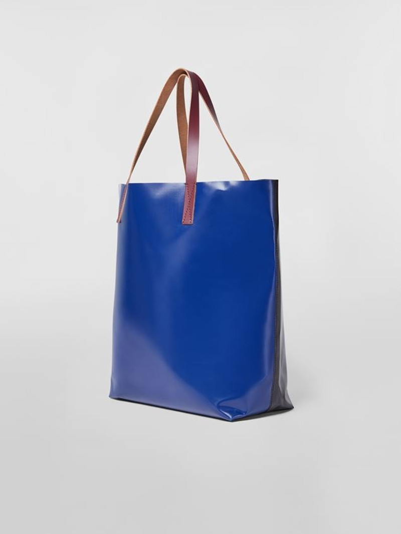BLACK AND BLUE PVC SHOPPING BAG WITH CALFSKIN LEATHER HANDLES 3