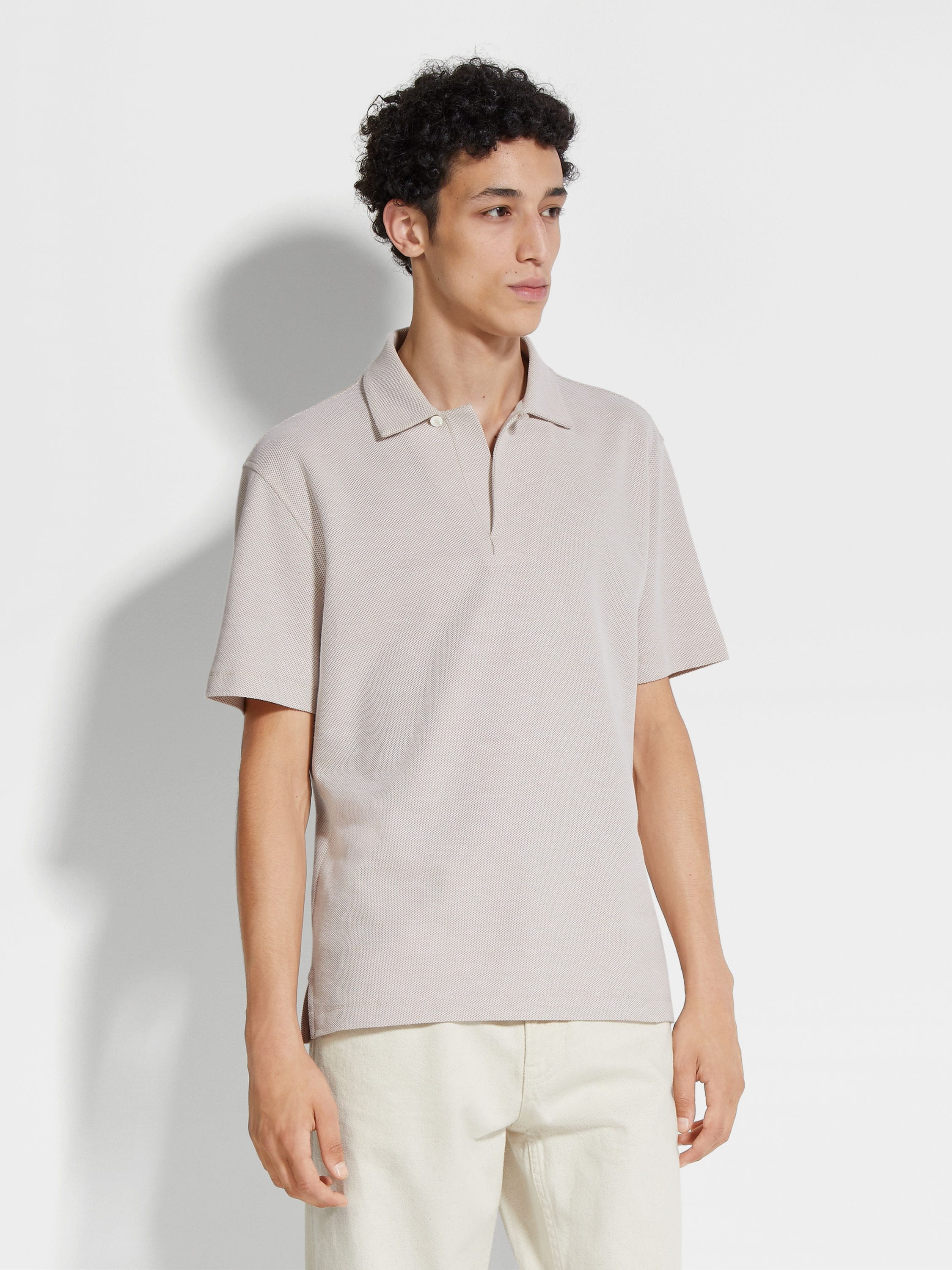 LIGHT BEIGE COTTON POLO SHIRT - 4