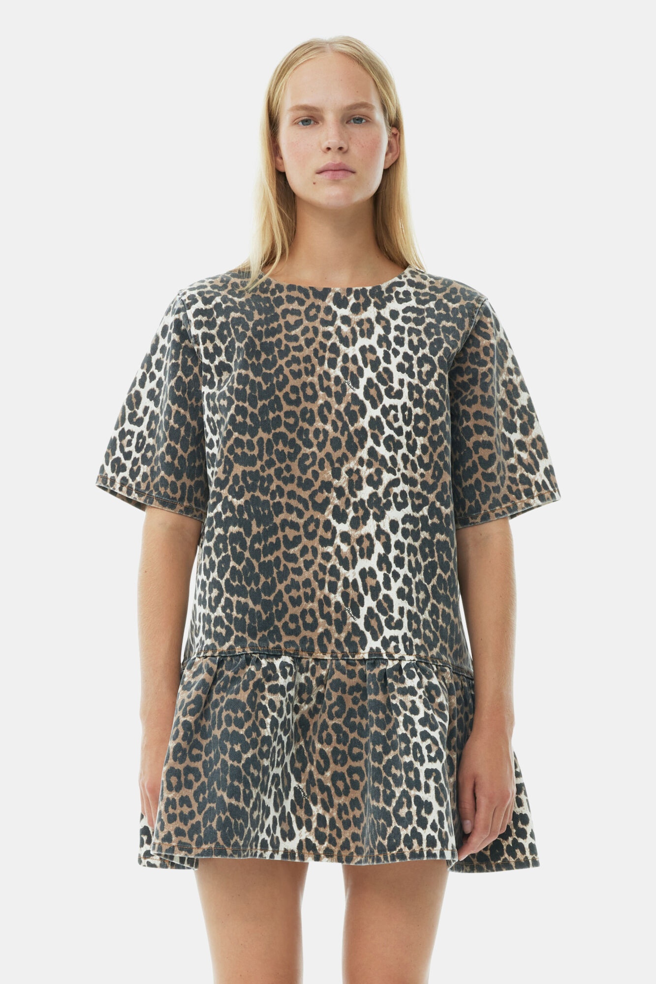 LEOPARD OPEN-BACK MINI DENIM DRESS - 3