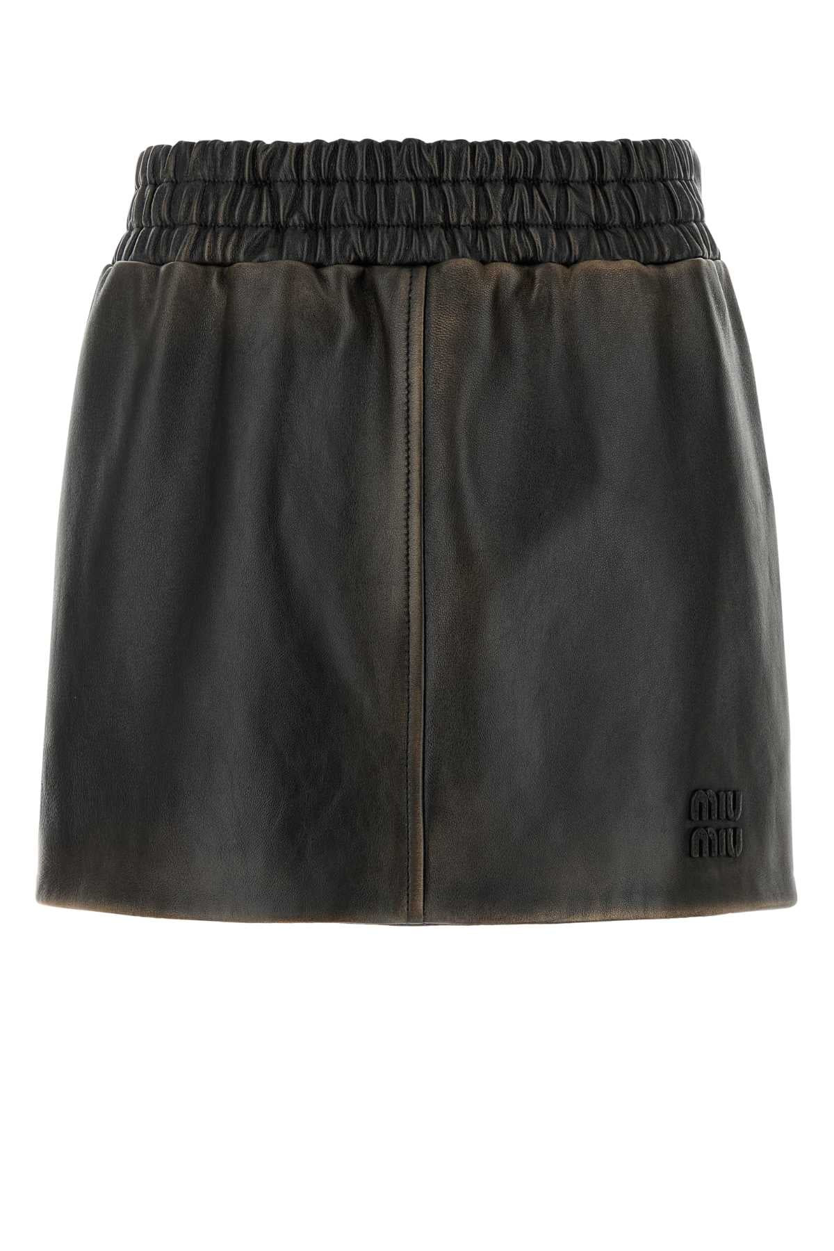 Miu Miu Women Dark Brown Nappa Leather Mini Skirt - 1