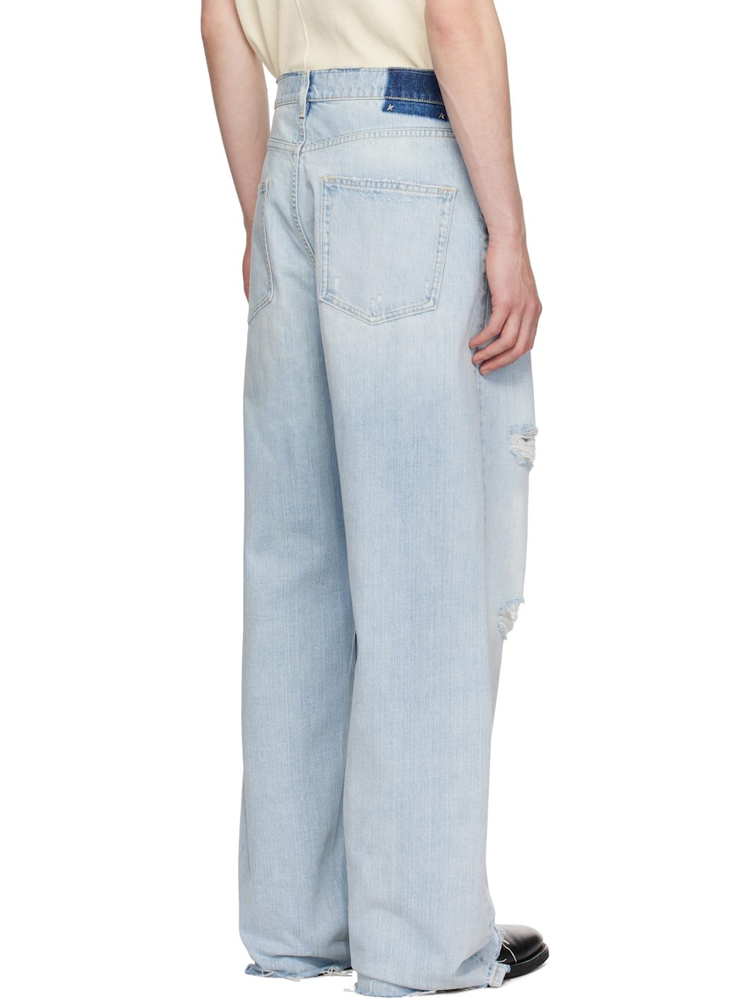 Blue Lived-In Effect Denim Jeans - 3