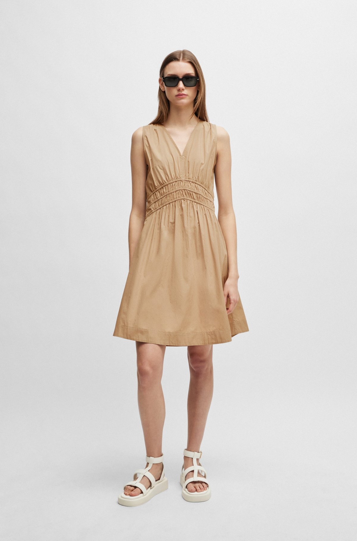 ELASTICATED-WAIST SLIM-FIT DRESS IN COTTON POPLIN - 3