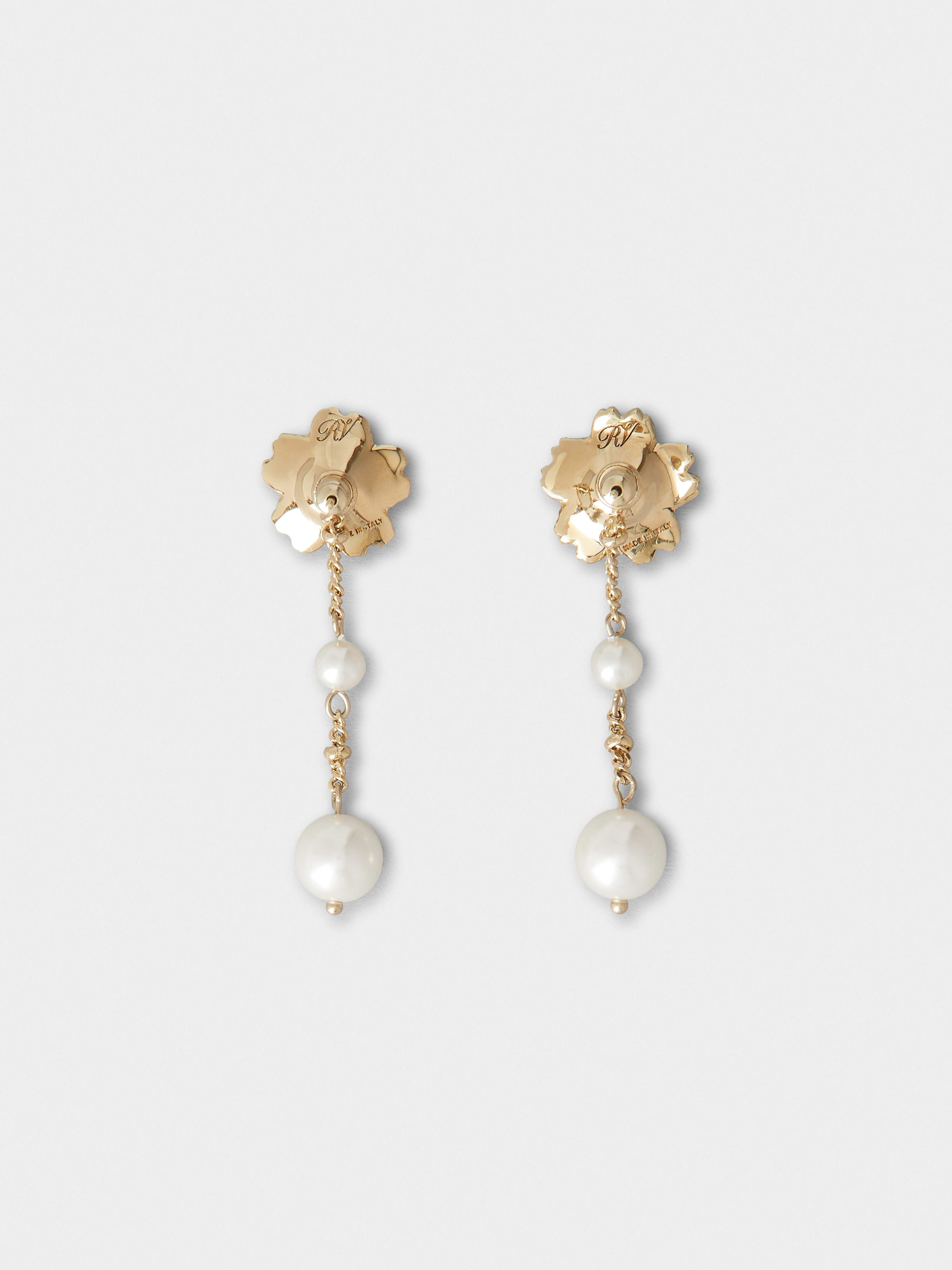 RV Bouquet Strass Pearl Pendant Earrings in Metal - 2