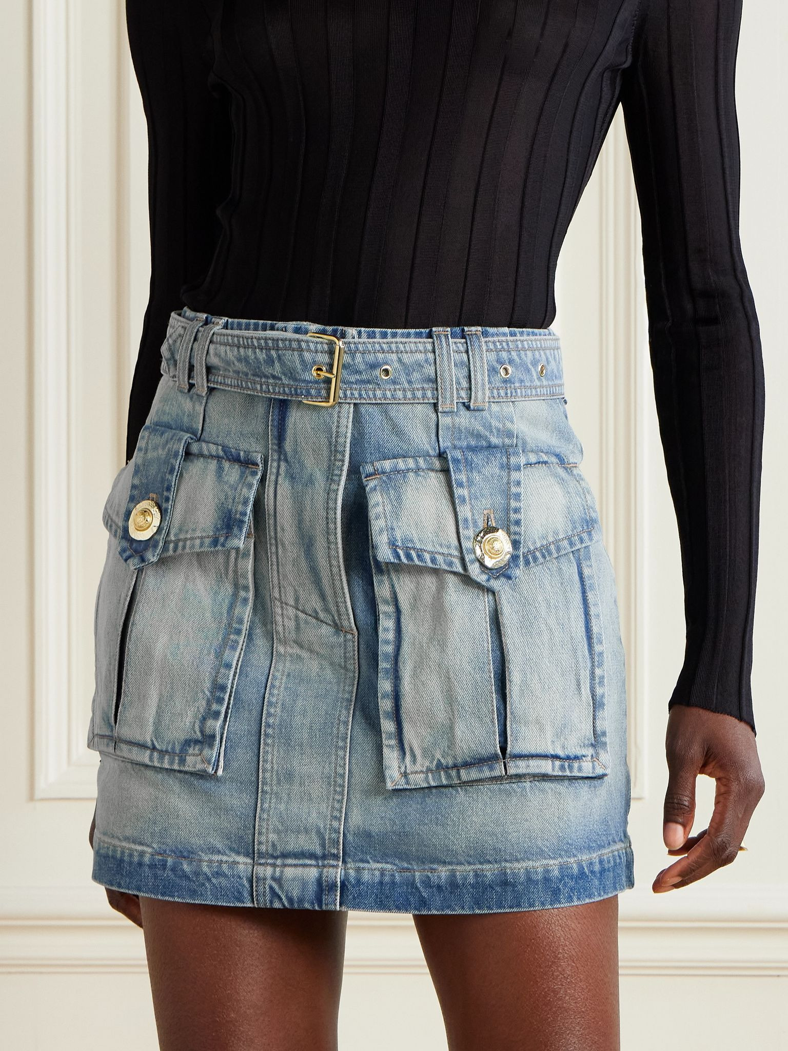 Belted denim mini skirt Light denim - 3
