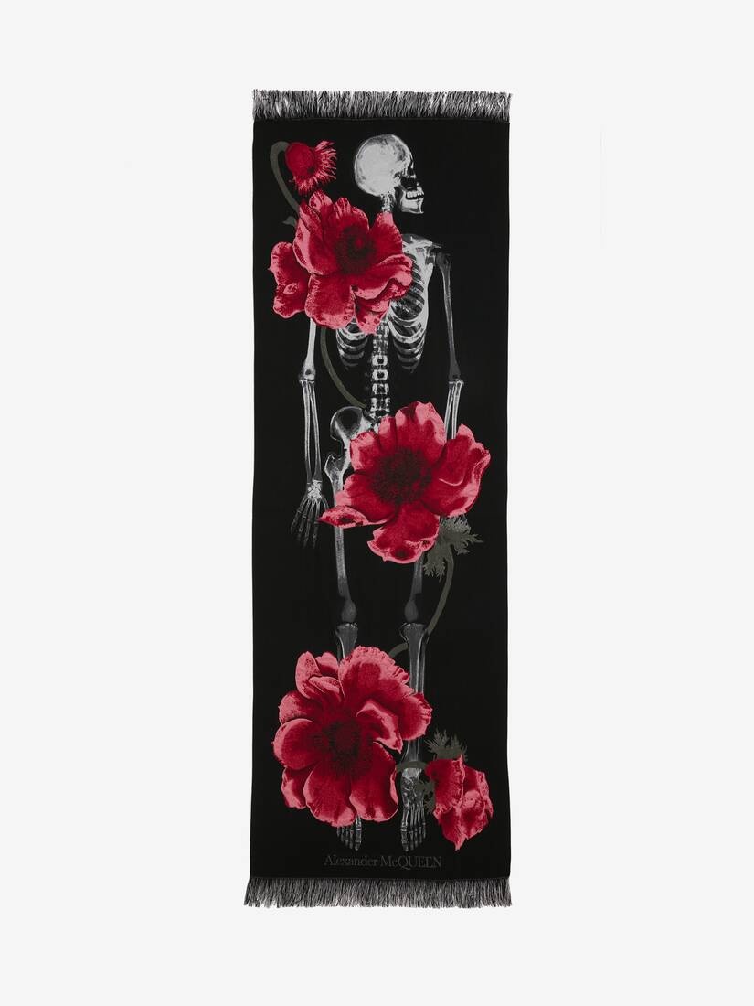 Paper Bloom Skeleton Scarf in Black/red - 1