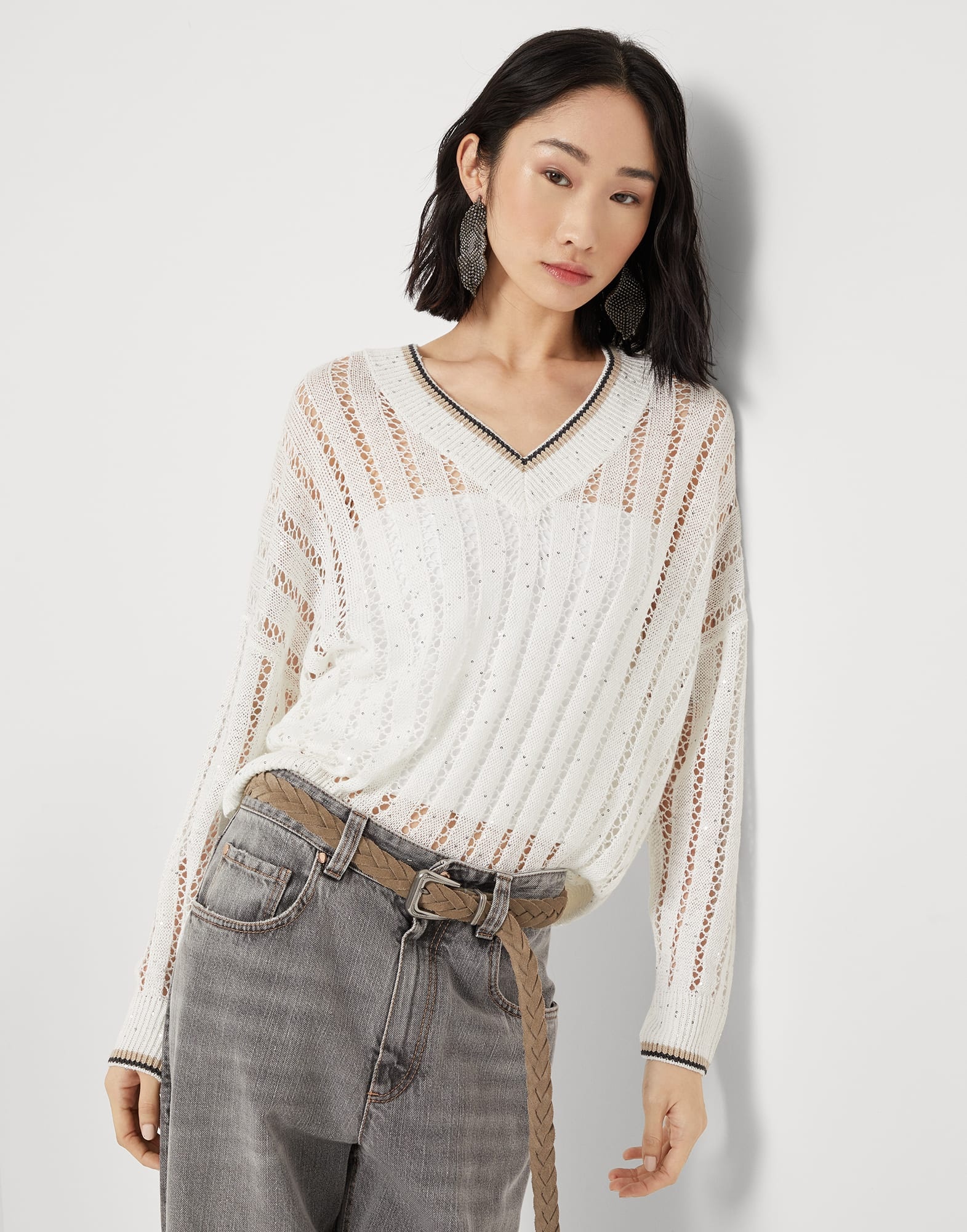 Linen dazzling ribbed net sweater - 4
