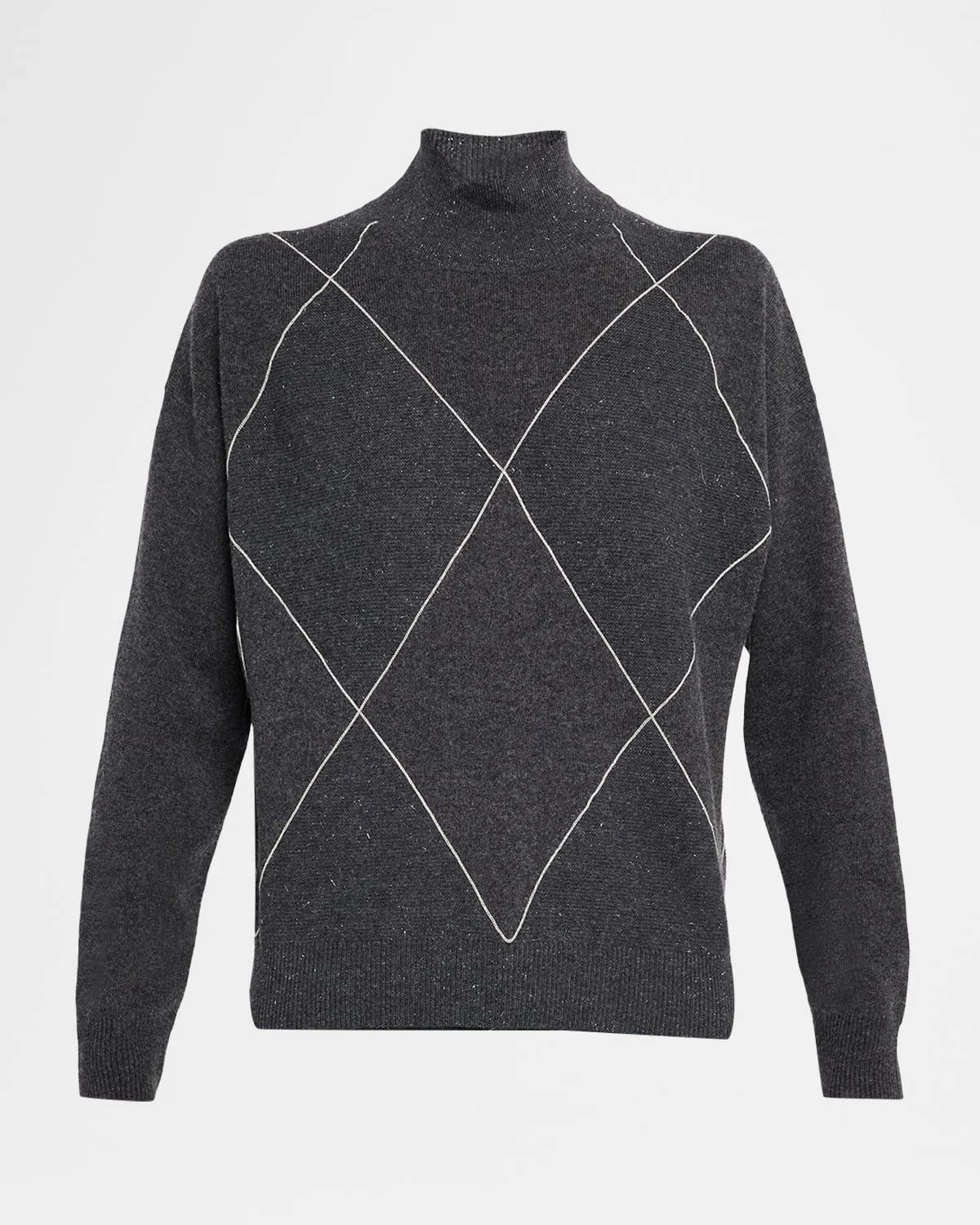 Diamond-Patterned Cashmere, Silk and Wool Sweater - 1