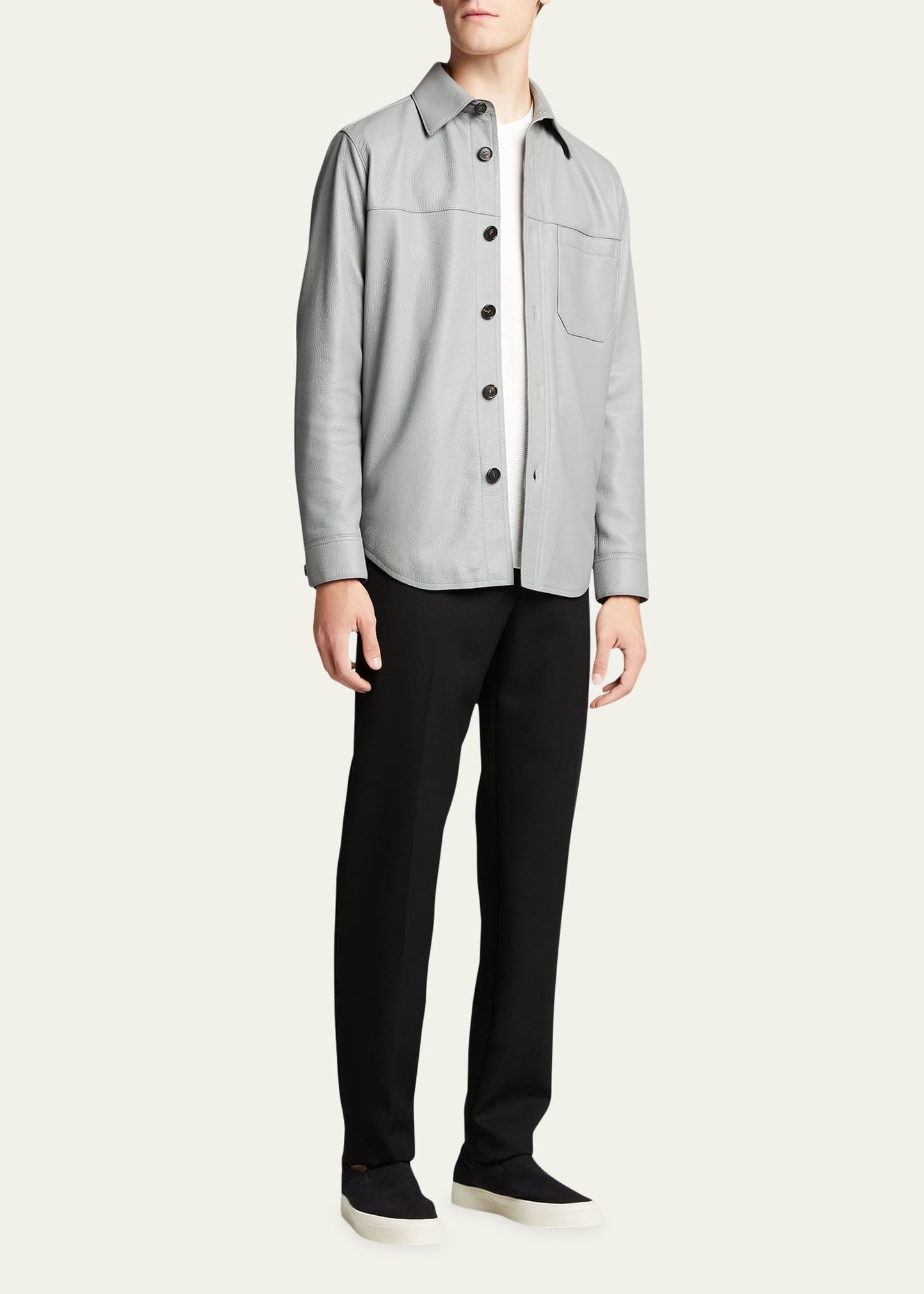 Men's Solid Deerskin Shirt Jacket - 1