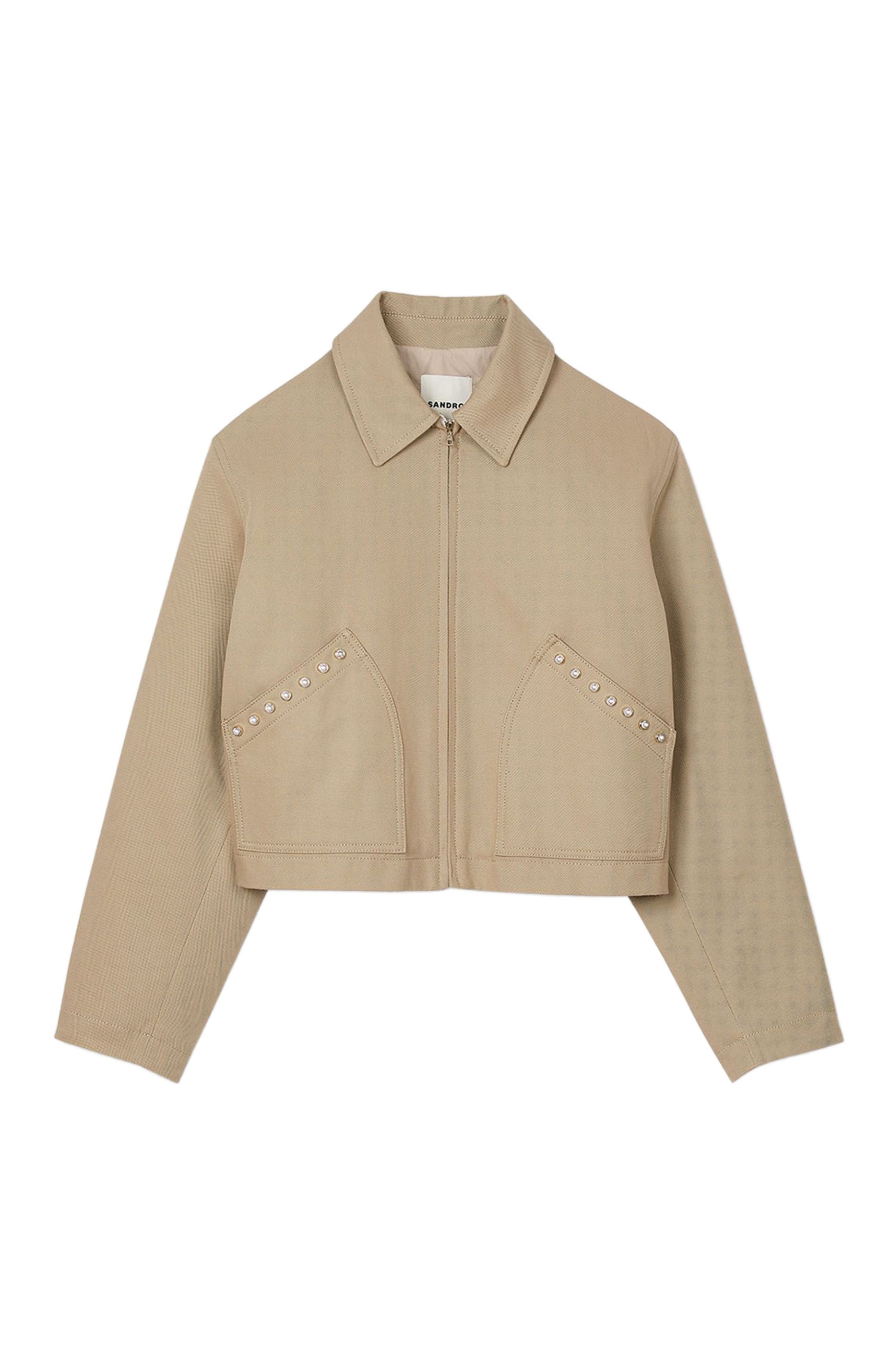 SANDRO Short jacket with rhinestone details in Beige at Nordstrom - 5
