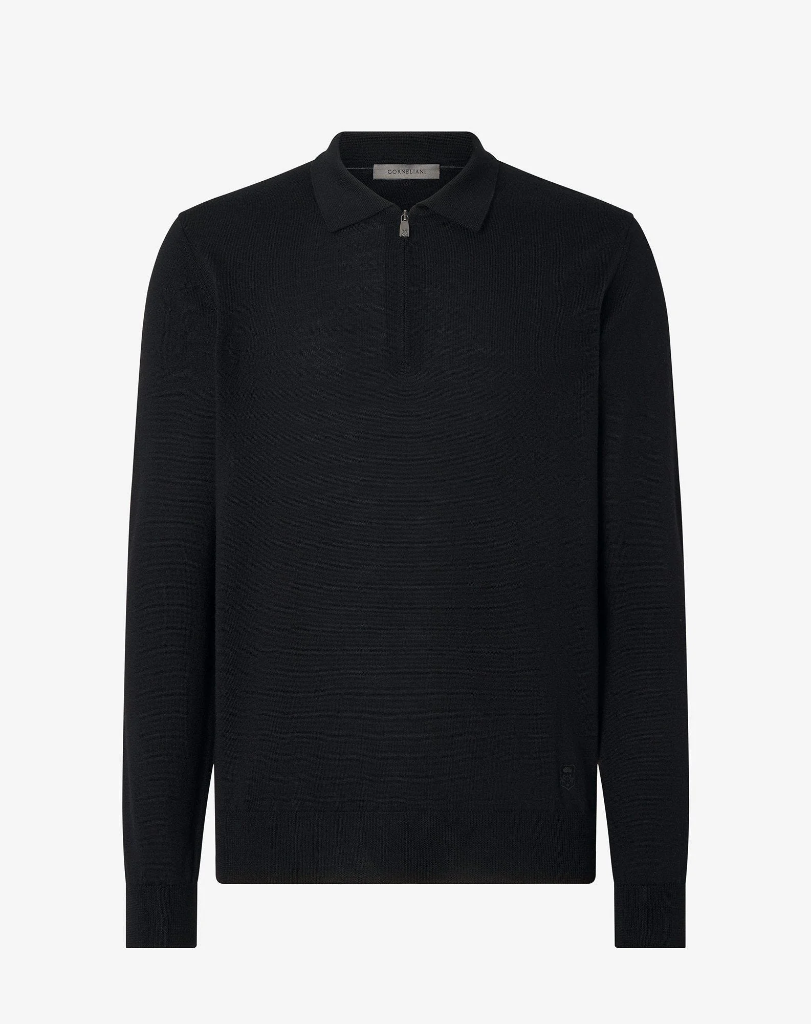 Black zip-up extra fine wool polo shirt - 1