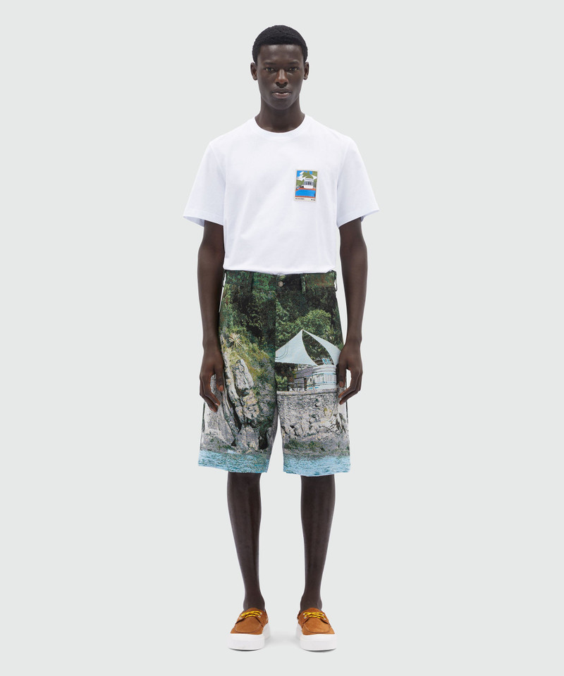 MSGM Bermuda shorts in cotton blend with "La Vedetta" graphic outlook